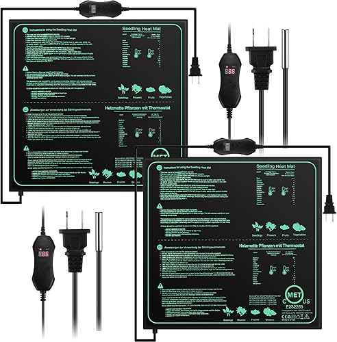 Miniatura 7 de ROCEEI Paquete de 2 alfombrillas térmicas de plántulas con controlador de termostato digital de 20 x 20.75 pulgadas, impermeable, para germinación,
