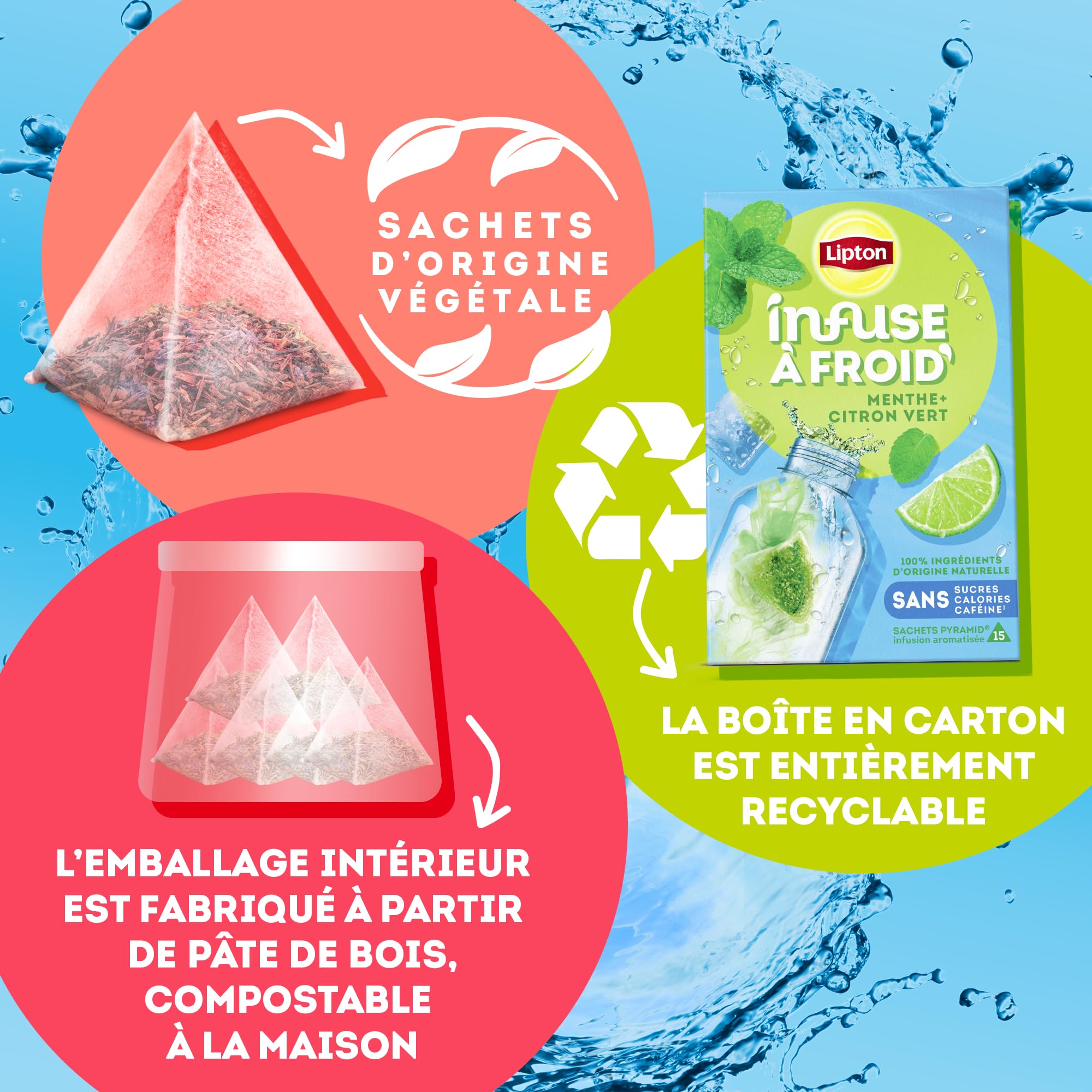 Lipton Té frío, sabor a melocotón y frambuesa, ideal para té helado, refrescante bebida de verano, 6 x 15 bolsas de pirámide