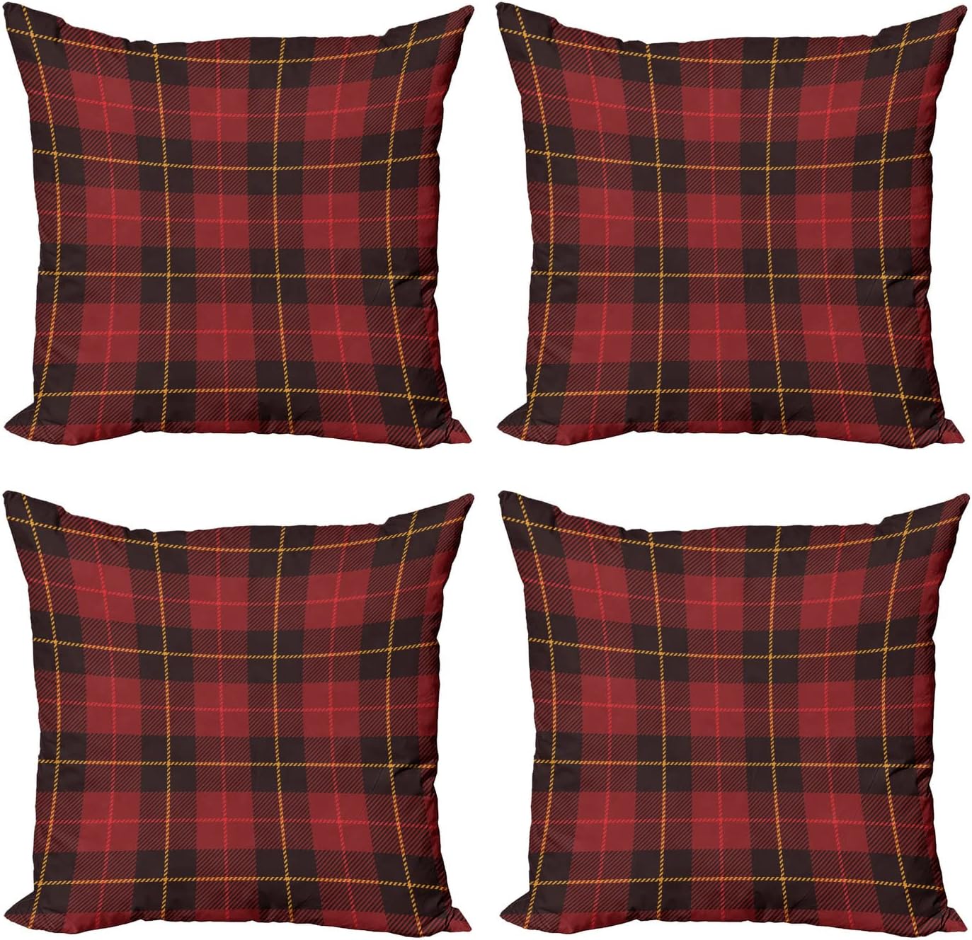 Lunarable Folkloric Throw Pillow Cover Set of 4, Cultural Inspirations Oriental Party Celebration Art Traditional Design, Square Cushion Covers Decor for Bed Couch Sofa, 18"x18", Magenta and Yellow