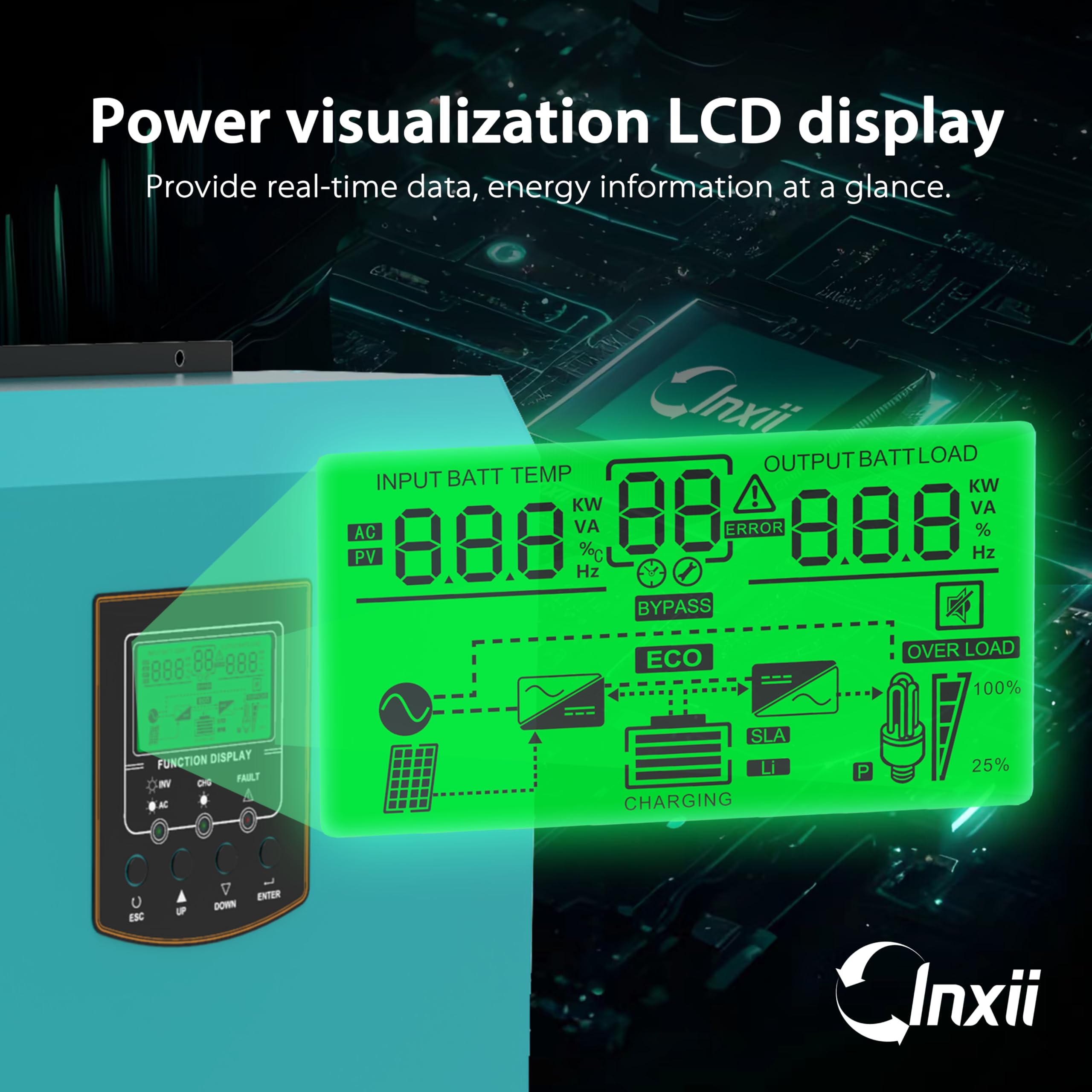 3000W Inversor Híbrido de 24V DC a 220V/230V AC, Inversor Solar de Onda Senoidal Pura Off-Grid con Controlador de Carga Solar PWM 50A, Compatible con Baterías de Plomo-ácido y Li-Ion de 24V