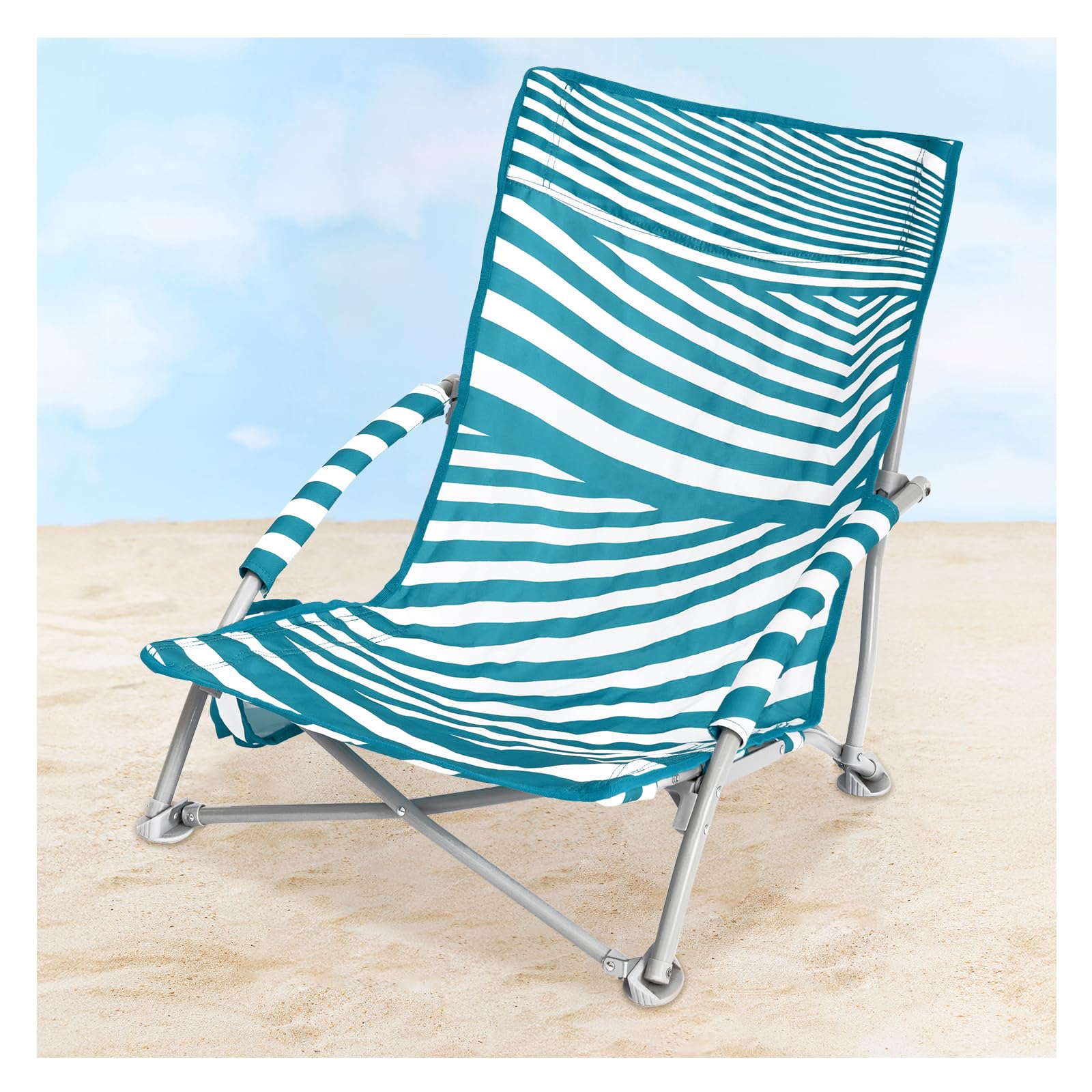 #WEJOY Chaises de Plage Basses pour Adultes - Chaise de Plage légère avec Porte-gobelet - Chaise de Plage Portable Robuste avec Sac de Transport pour extérieur, pelouse, Camping, Voyage, Pique-Nique,