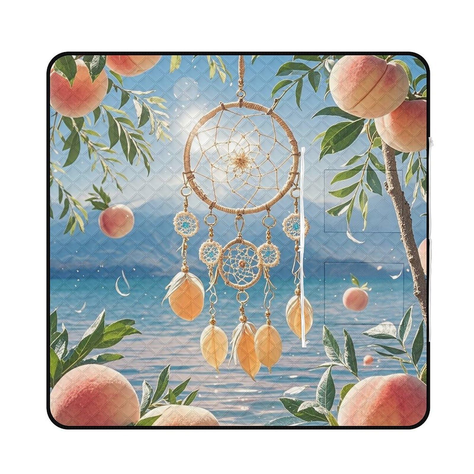 VstaDank Peach Dream Catcher Picnic Mat 150x150cm Extra Large Picnic Blanket with Zipper Waterproof Sandproof Beach Blanket Portable Beach Mat Foldable Camping Blankets for Park Grass Lawn Travel