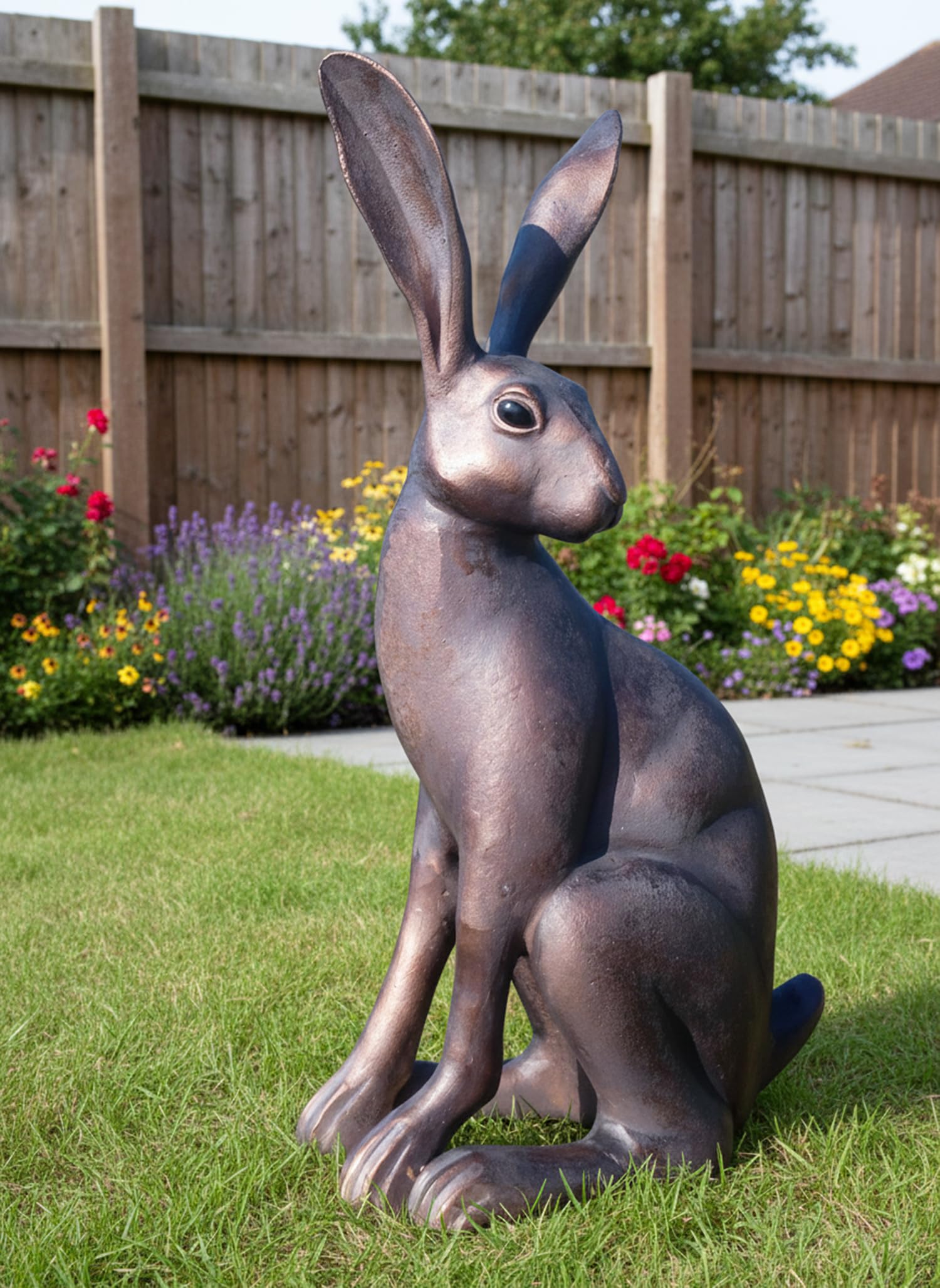 Inspirational Gifting Bronze 60Cm Tall Sitting Hare Garden Sculpture Ornament Hand Cast In Aluminium