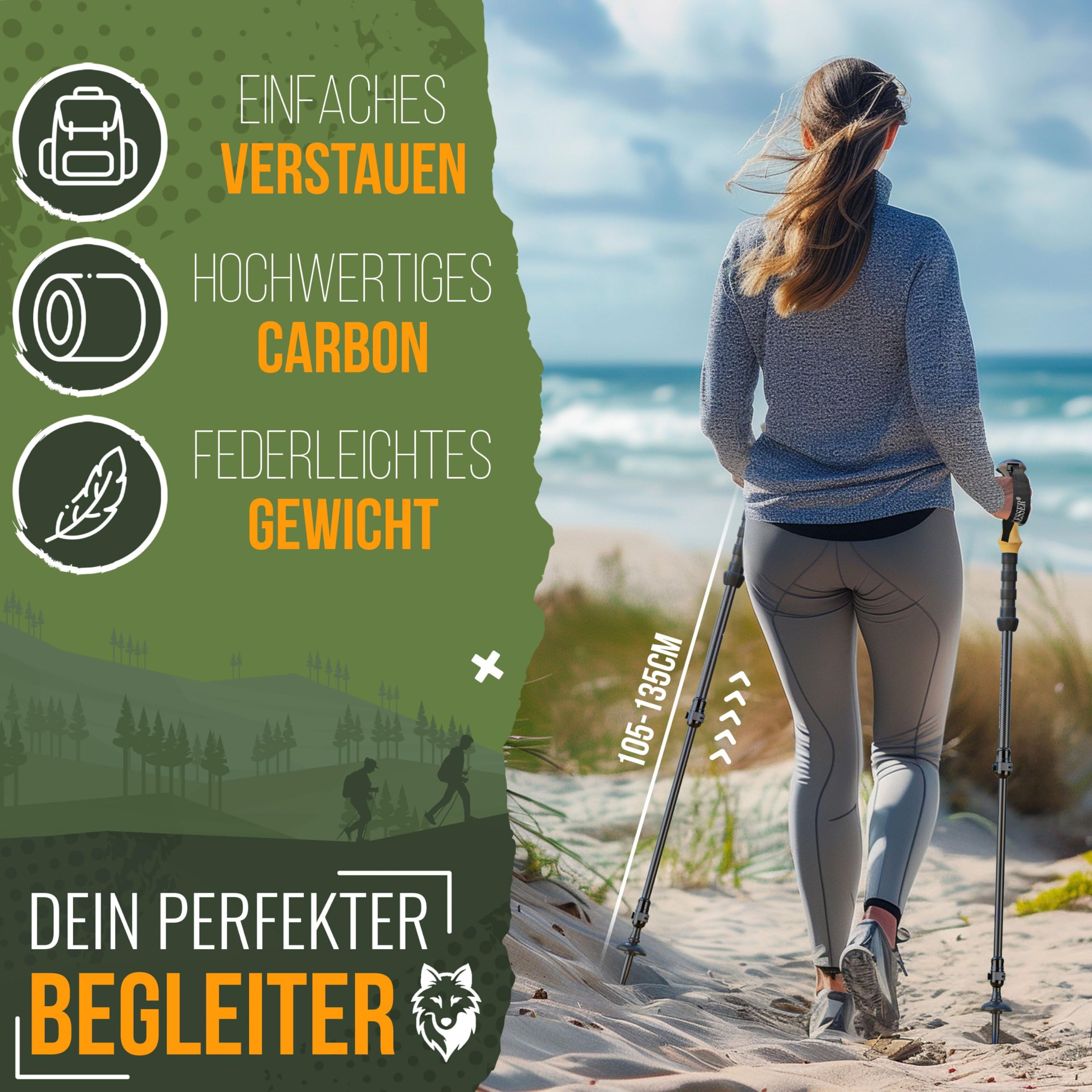 KESSER Bastoncini da trekking in alluminio o carbonio con manico in sughero | Bastoncini da nordic per uomo e donna pieghevoli o telescopici per escursionismo, trekking, sci e sport
