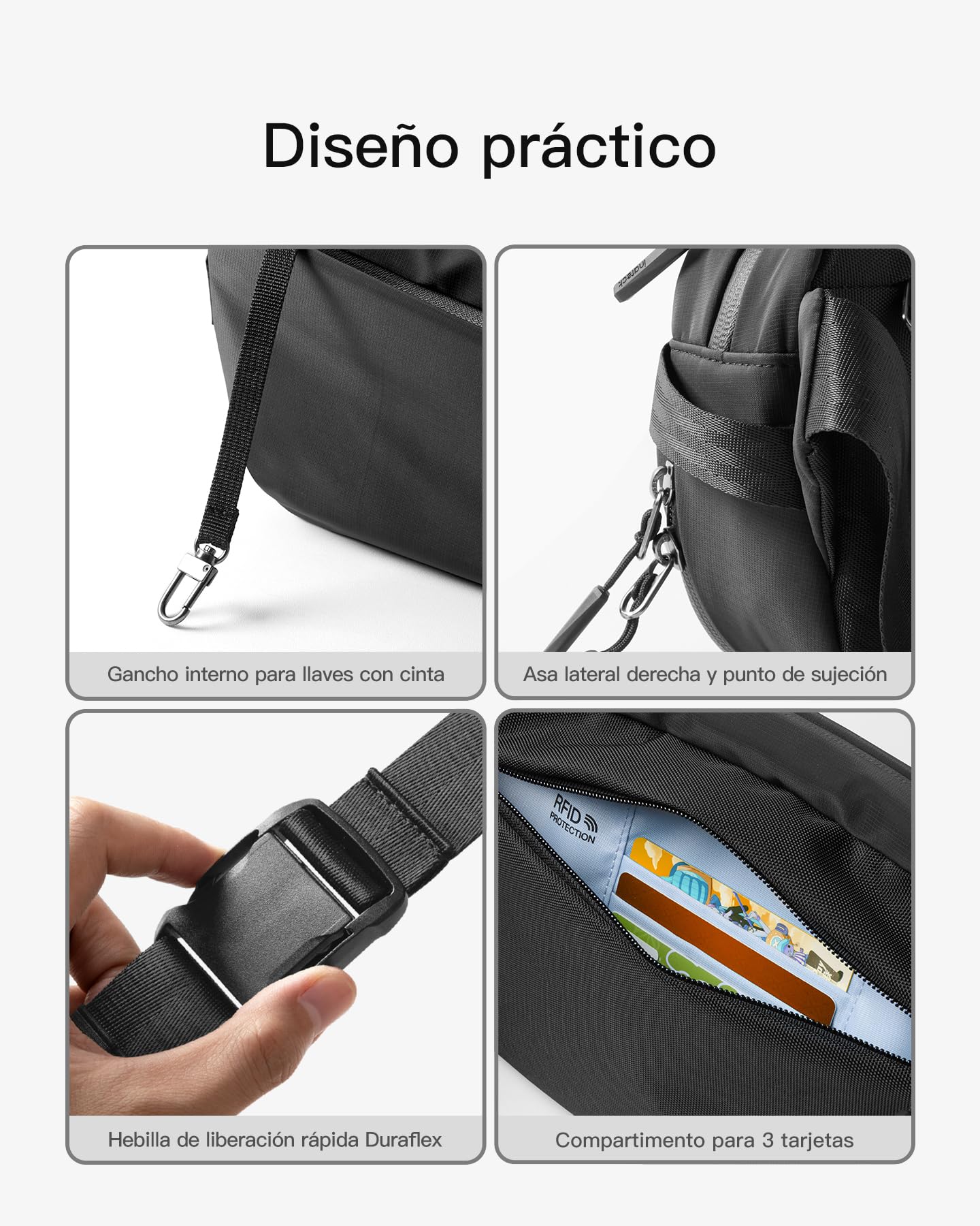 Inateck Sling Bag X-Pro, Bolso de hombro y cruzado expandible y multifuncional para electrónicos con 16 Compartimentos y Bolsillo con Bloqueo RFID, Ideal para Viajes, Desplazamientos, Deporte y Ocio