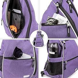 Sucipi Pickleball Bag - Men\'s -Women\'s Pickleball Backpack, Adjustable Sling Bag w/Fence Hook/Large Capacity/Safety Pocket-Purple