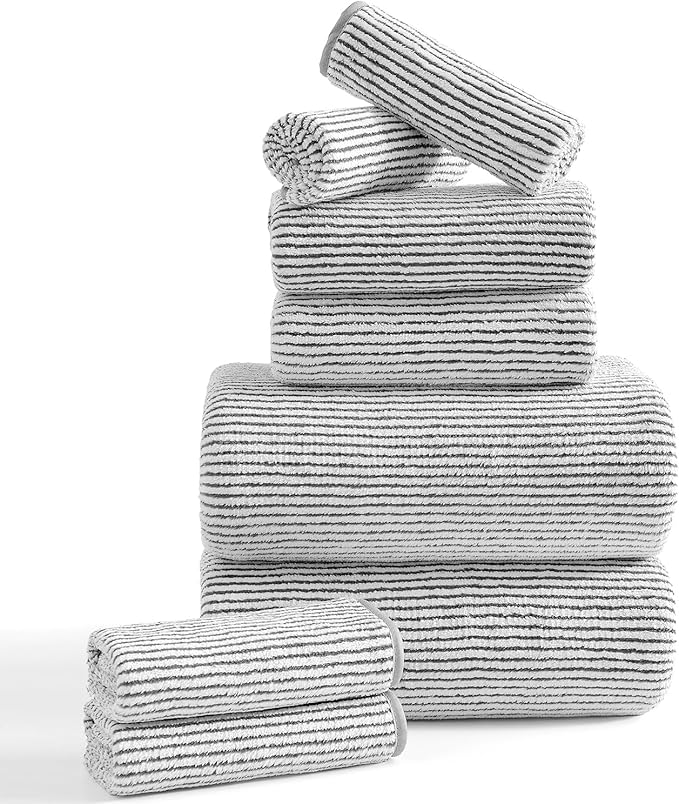 8-Piece Premium Towel Set for Bathroom|2 Oversized Large Bath Sheet,2 Hand Towels,4 Washcloths|Soft Cozy Highly Absorbent Fast Dry Microfiber Shower Towel Set for Hotel Bathroom Essentials,Brown White