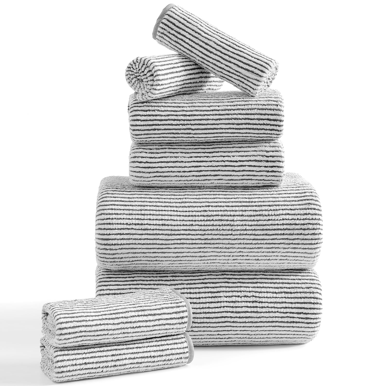 8-Piece Premium Towel Set for Bathroom|2 Oversized Large Bath Sheet,2 Hand Towels,4 Washcloths|Soft Cozy Highly Absorbent Fast Dry Microfiber Shower