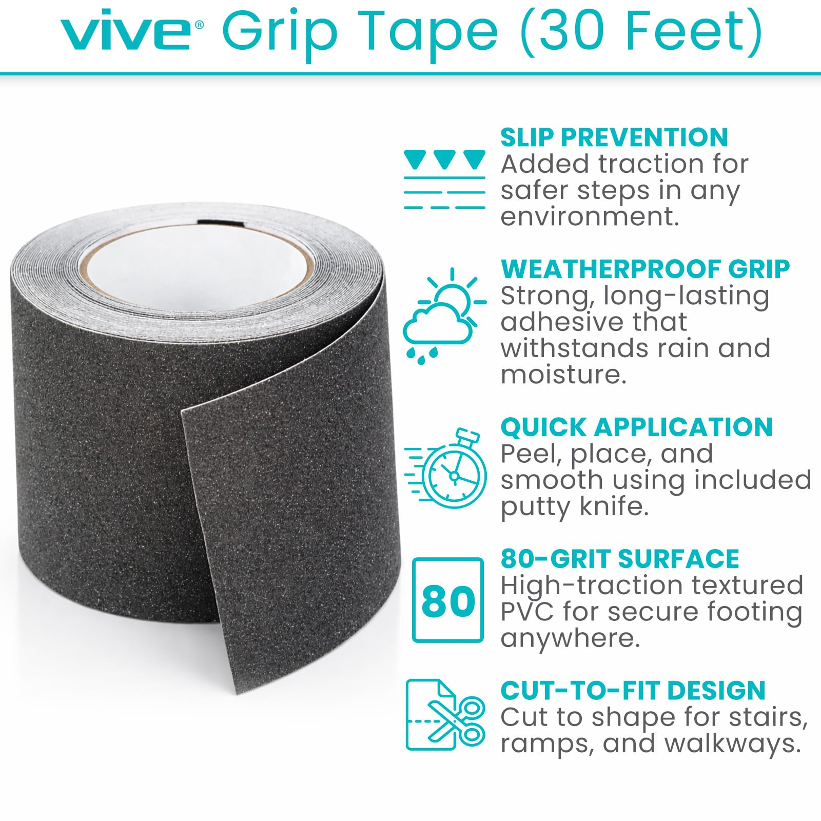 Vive Bande antidérapante Bande de traction pour l'intérieur et l'extérieur - Poignée imperméable robuste pour la sécurité, le pont, les marches - Adhésif antidérapant pour personnes âgées