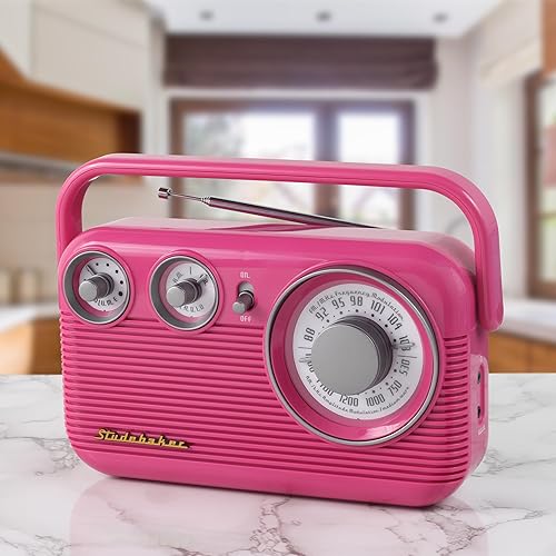 Miniatura 6 de Studebaker SB2003 Radio Retro Portátil AM FM Rosa Altavoz Integrado Funciona con Adaptador de CABatería Cable Aux-in (Paquete)