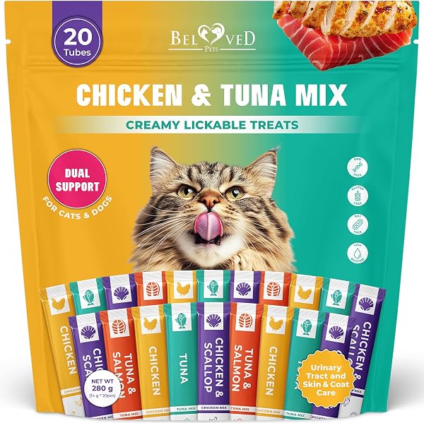Beloved Pets Creamy Lickable Cat Treats & Wet Squeeze Tubes Γ’β¬β Tuna Mix, Liquid Cat Snacks, Urinary Care, Multivitamin