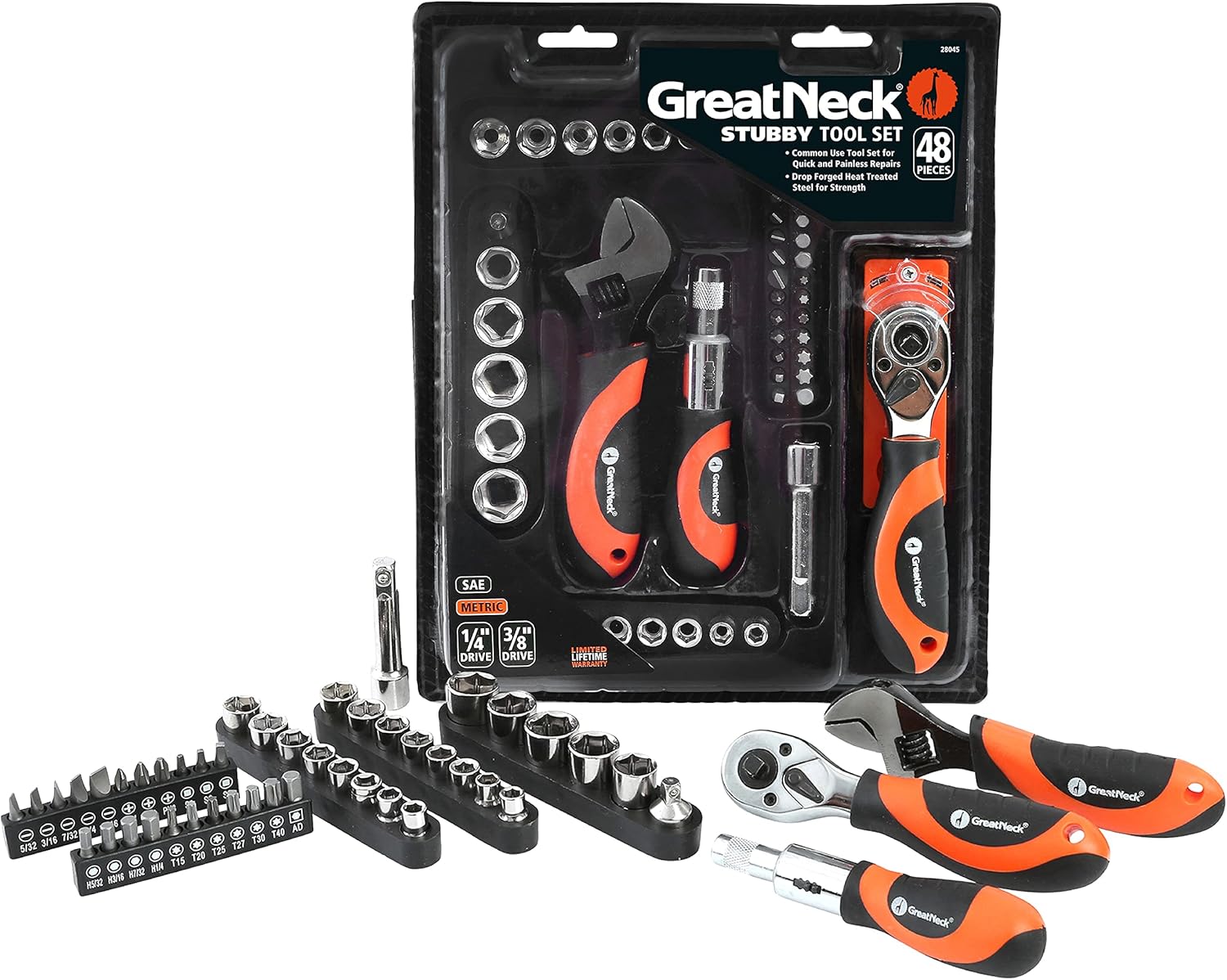 GreatNeck 82-Pc Mechanic Tool Set, SAE & Metric Socket and Ratchet Set, Mechanic Gifts, Tool Box with Tools, 1/4", 3/8", 1/2" Drive, Durable Storage Case