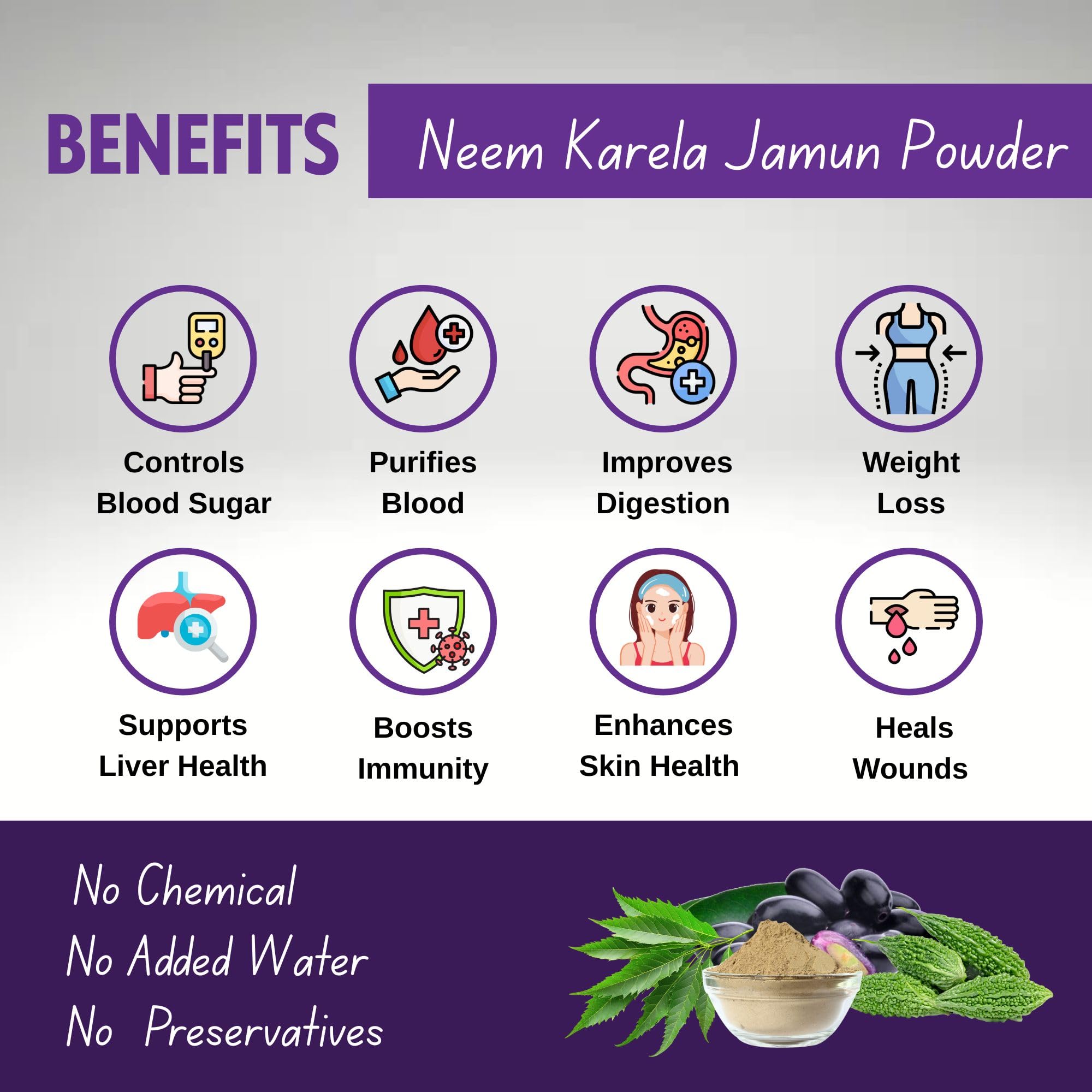 Brijbooti Neem Karela Jamun Powder For Health Care - 300 Gr (100 Gr Each) — Amazon image 2