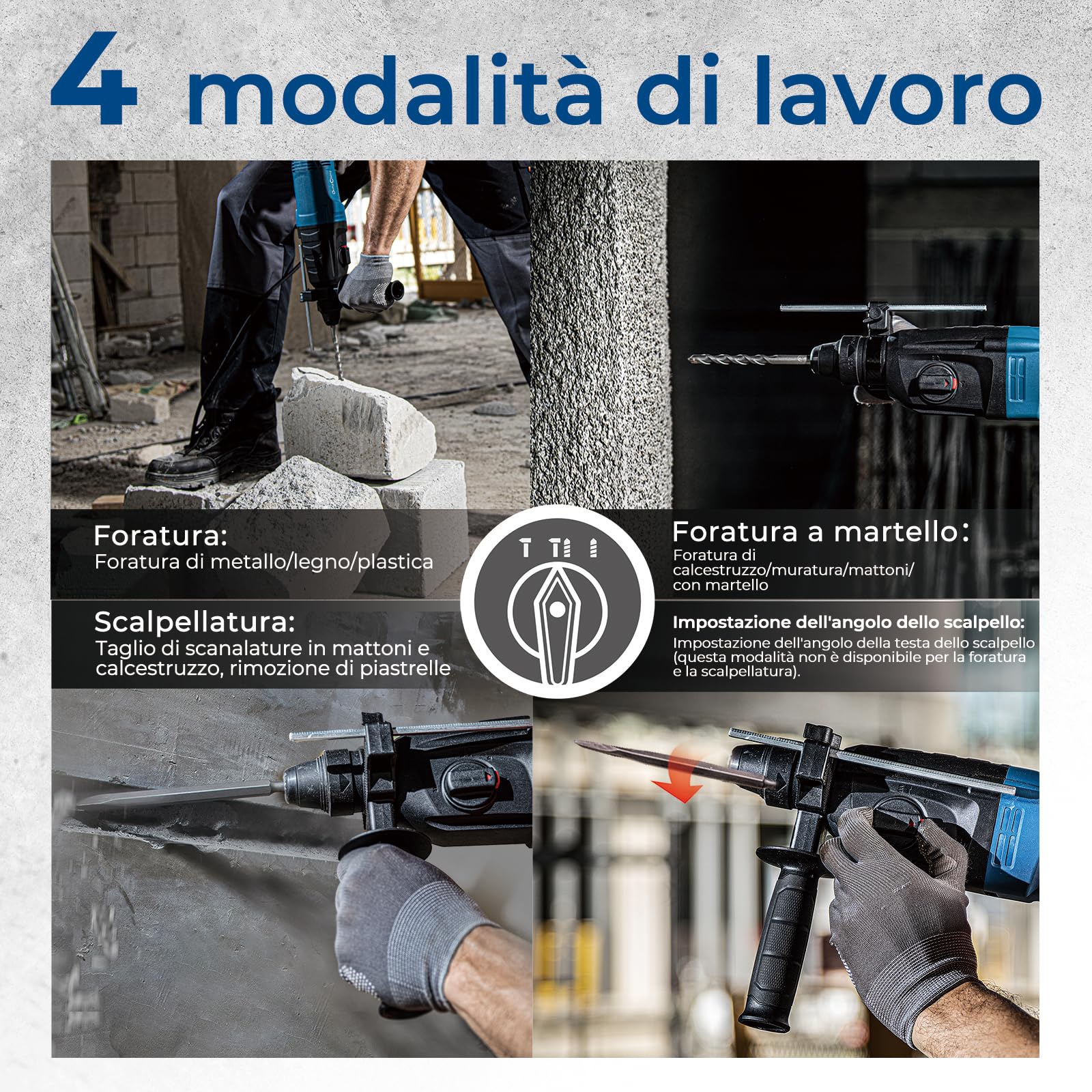 Dong Cheng Martello perforatore, 800 W 2,8 J tassellatore, 0-1200 giri/min, SDS Plus Mandrino, 4 Funzioni, Massimo 26mm per Cemento, martello demolizione