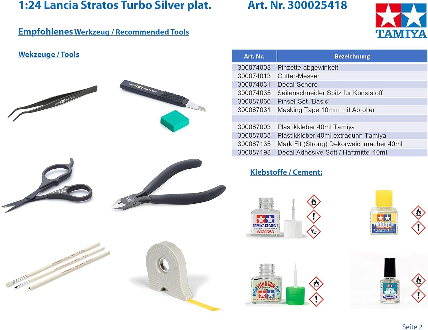 Tamiya 25418 – 1:24 Lancia Stratos Turbo Silver Plat, Model Building, Plastic Construction Kit, Unlackiert