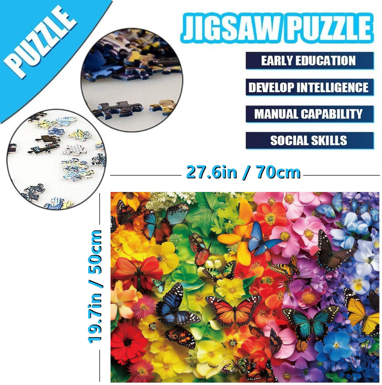 Puzzle 1000 Pezzi Per Adulti – Farfalle Colorate, 70x50 Cm, In Cartone Riciclabile, Con Poster 1:1, Gioco Educativo E Antistress - 3
