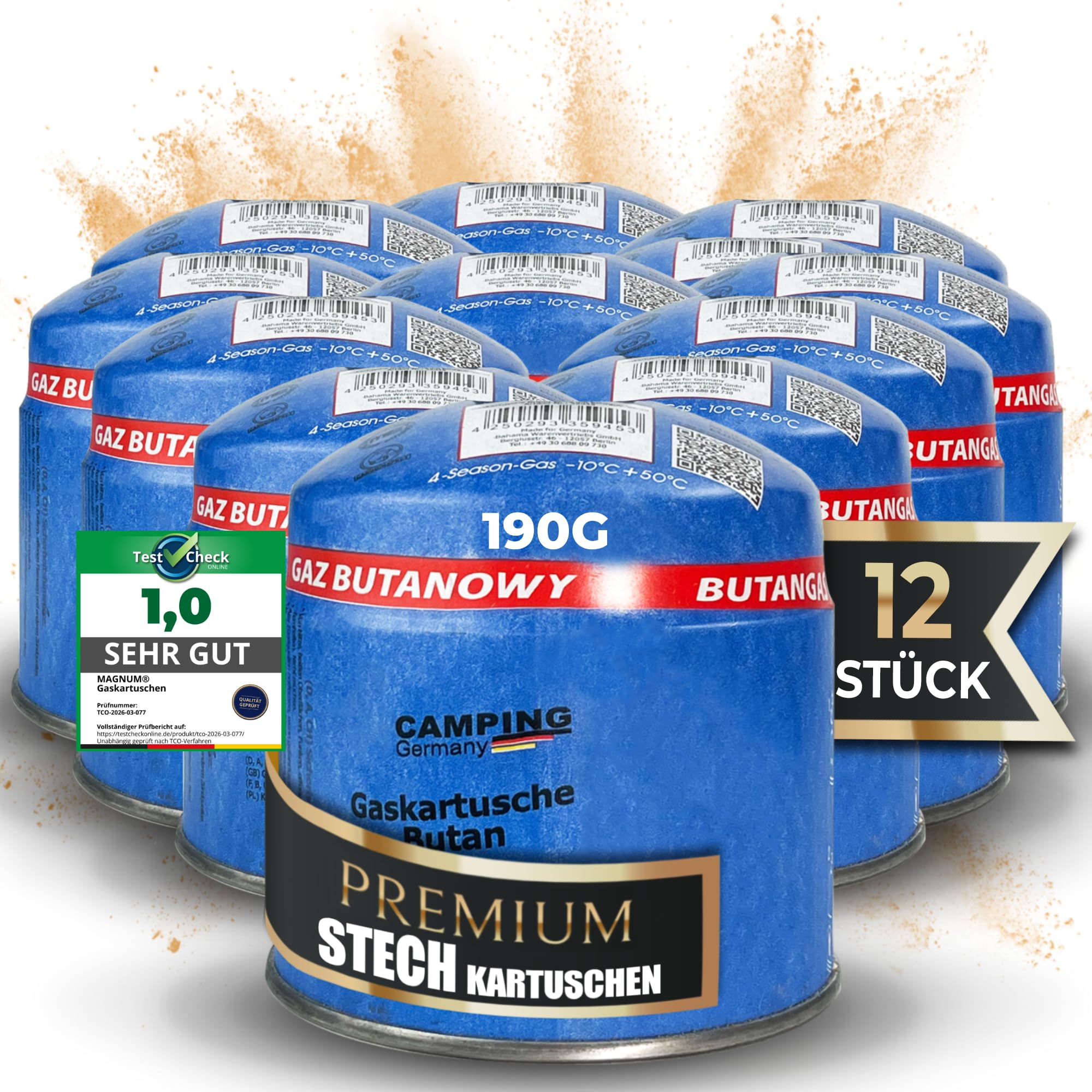 Magnum® 12x Gakartuschen [190 g ] Gaskartuschen ideal für Campingkocher, Lötbrenner und co- Gaskartuschen mit Sicherheitsventil (12 x 190 g)
