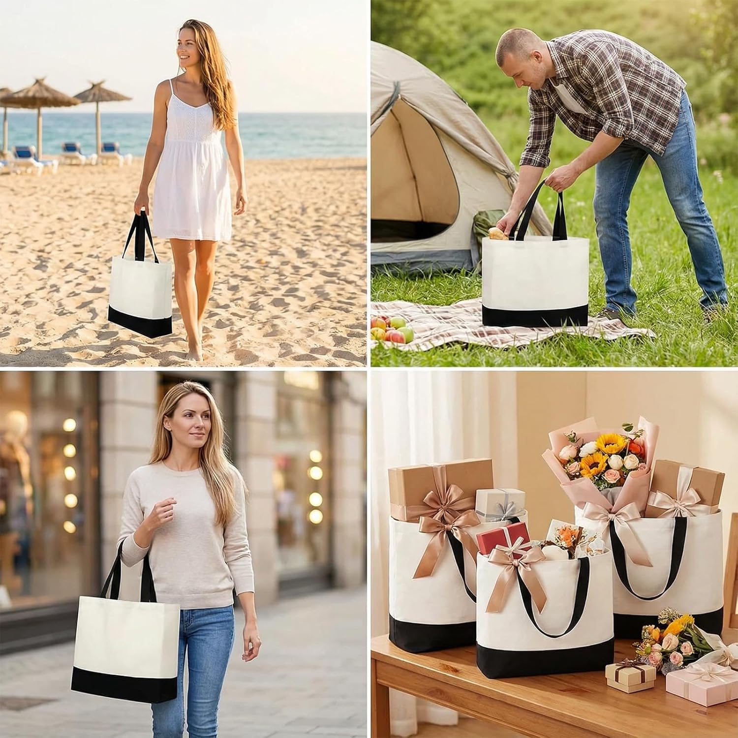 24 Pack 12 oz Large 18.5 x 15 Inch Canvas Tote Bags Bulk with Handles 24 Colors Shopping Reusable Blank Bags for Gift