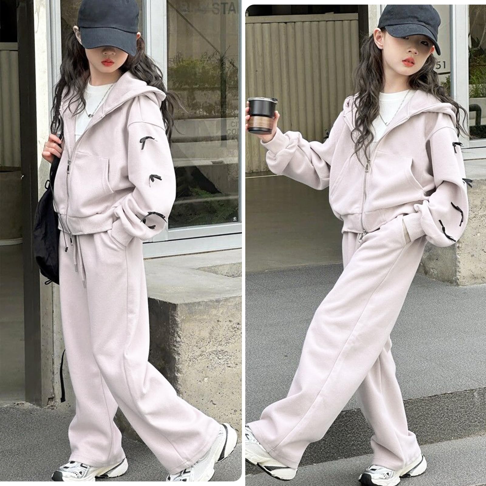 Ensemble d’Entraînement Enfants Fille Survêtement Extérieur avec Papillon Costume 2 Pièces Pantalon de Jogging et Sweatshirt à Capuche pour le Printemps Automne