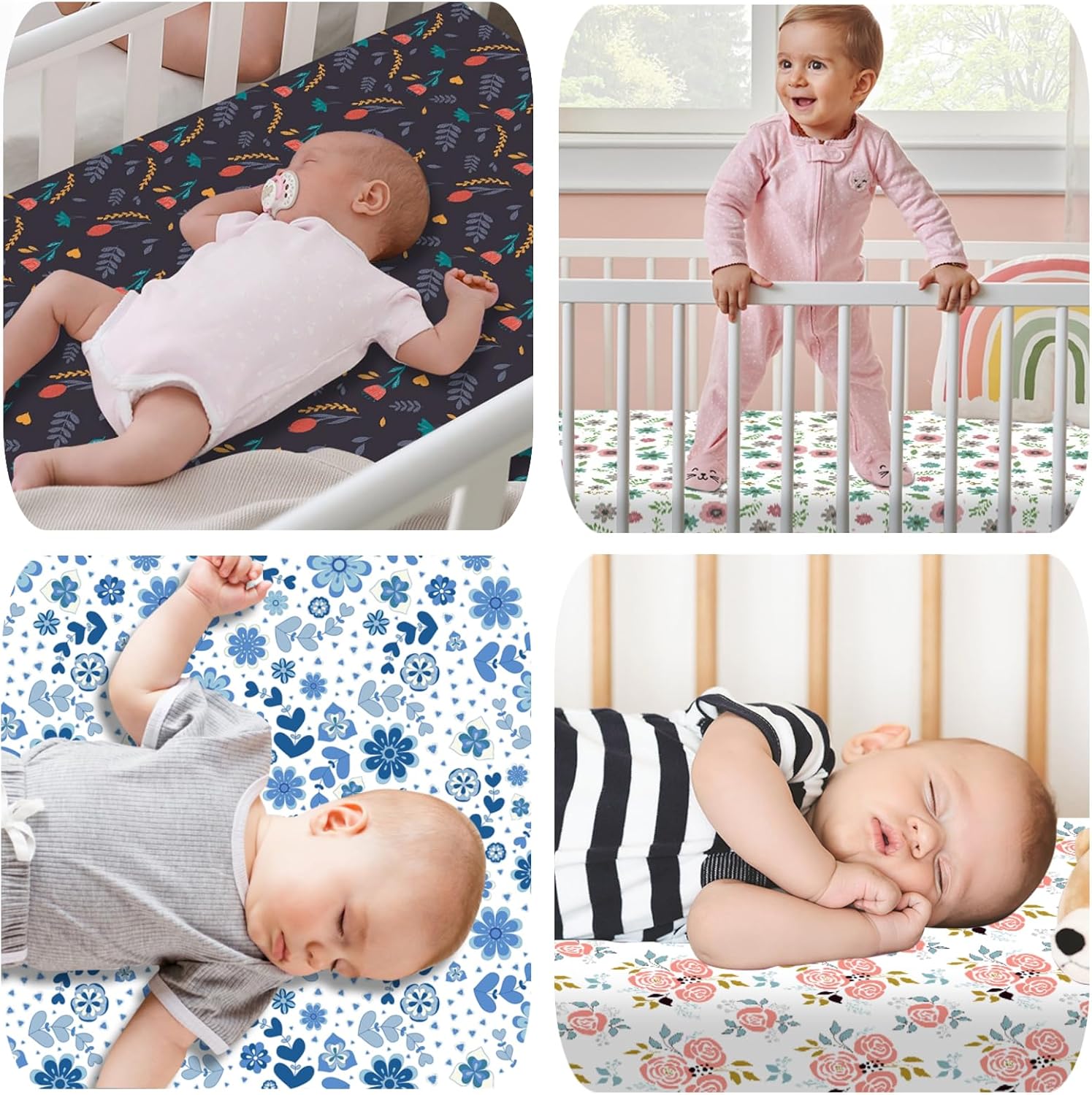 4 Pack Small Floral Pattern Baby Crib Sheets for Boys and Girls, Soft Breathable Microfiber Crib Sheet, 28 X 52 in Fitted Crib Sheets for Toddler Bed Mattress & Standard Baby Crib