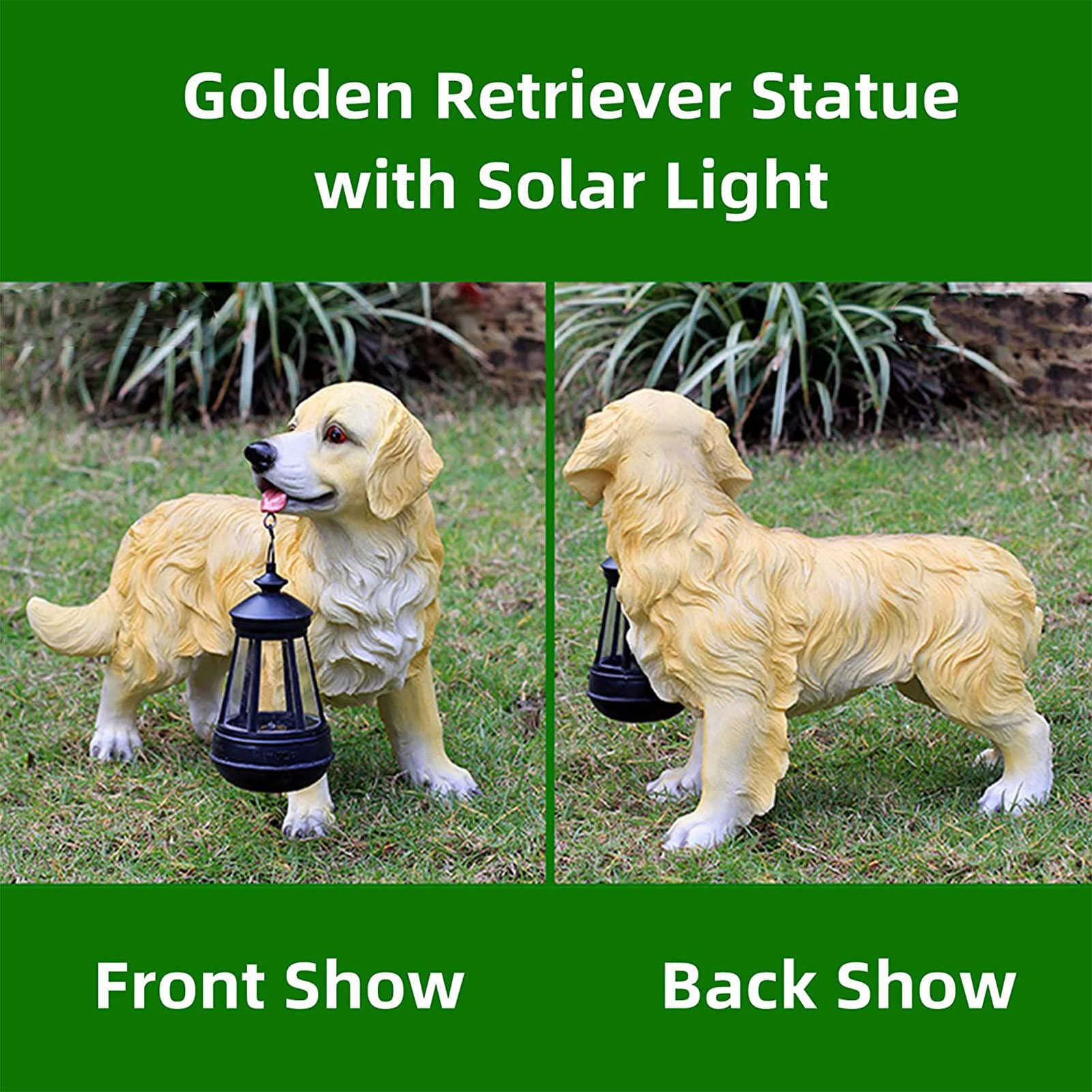 FAXIOAWA Statua Solare per Cani con Lanterna, Statue da Giardino per Cani realistiche in Piedi in Resina con Luce Antivento, per Illuminazione e Decorazioni da Giardino