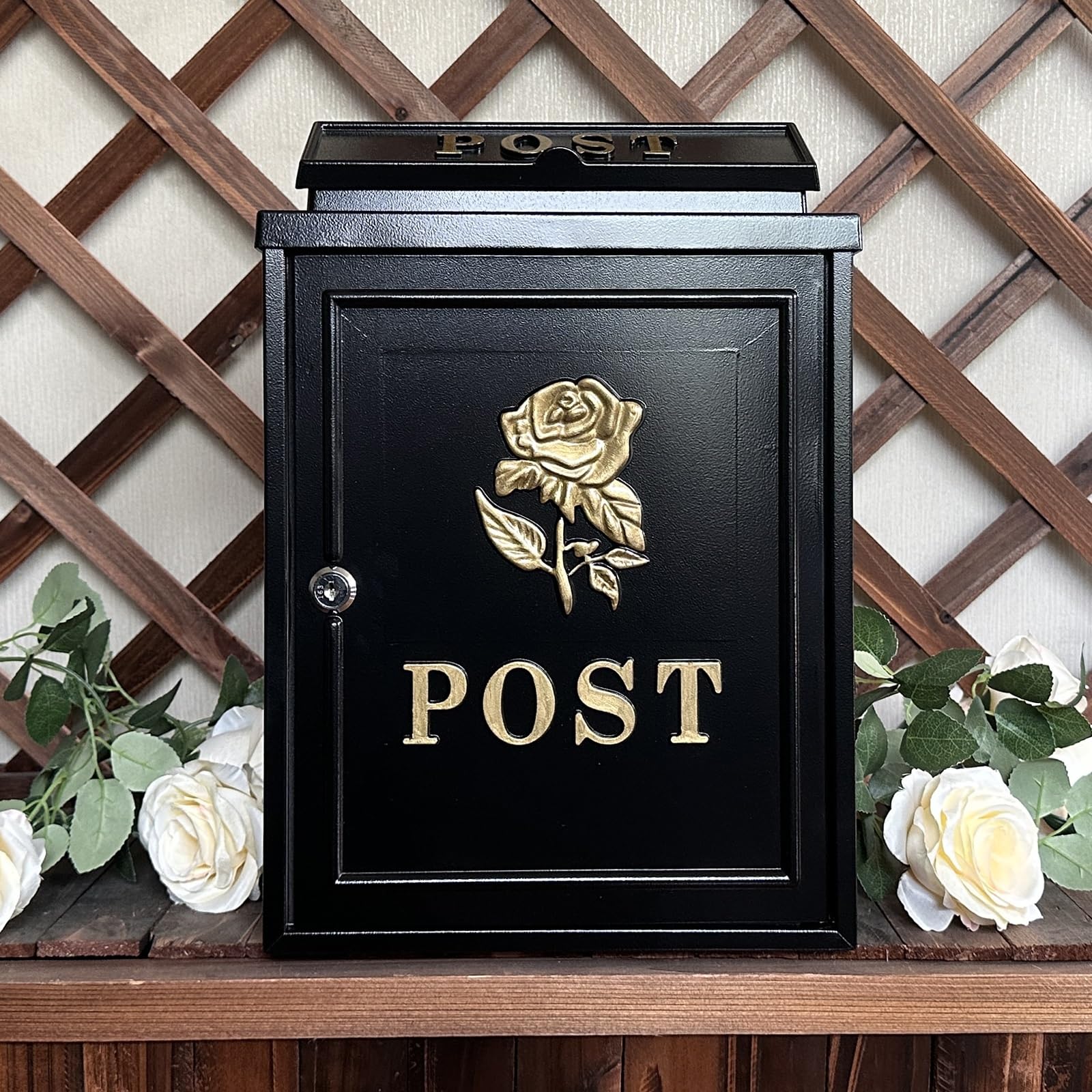 KRXSOBNV Mailboxes, Pastoral Style Creative Mailbox, Metal with Pattern, Lock, Can Be Used Indoors and Outdoors