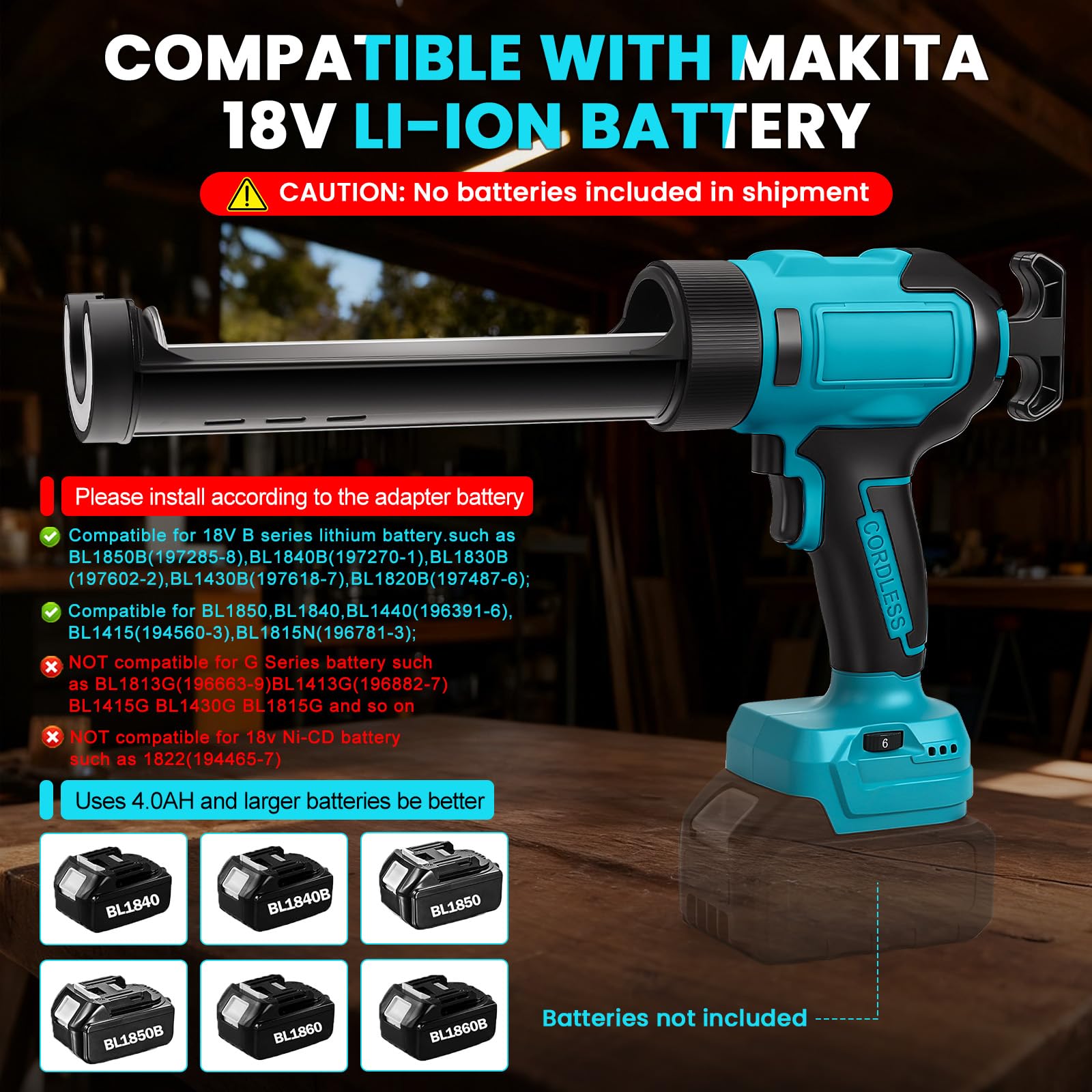 Pistola Selladora Inalámbrica para Makita 18V (sin Batería) | Pistola de Calafateo Eléctrica, 6 Velocidades Ajustables, Pantalla Digital y Luz LED, para Rellenar y Sellar