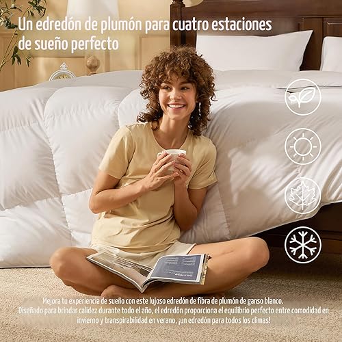 Miniatura 5 de Pacific Coast Edredón de fibra de plumón de ganso tamaño Queen, relleno de edredón blanco extra esponjoso, ultra suave, transpirable, edredón de