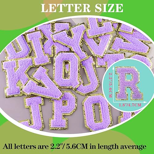 Miniatura 2 de Yhsheen 26 parches de letras doradas bordadas autoadhesivas con brillantina dorada, parches de reparación de letras de chenilla, apliques para tela,