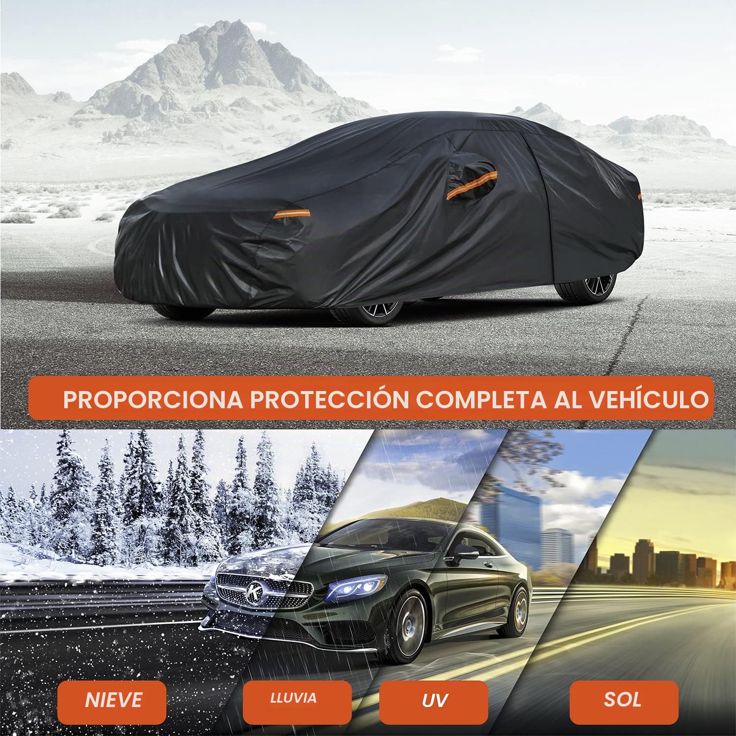 Kayme Funda Coche Exterior, Compatibles con Mercedes-Benz Clase C Sedán W204/W205/W206/C180/C200/C220 (2007-2025), Cubierta para Coche Impermeable Transpirable Anti-UV Antipolvo de 7 Capas.