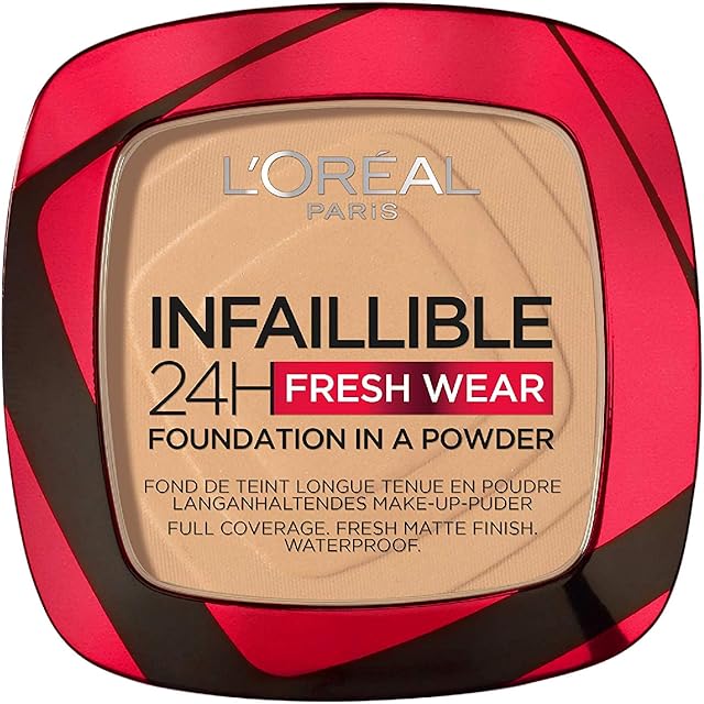 L'Oréal Paris Infallible 24H Fresh Wear Foundation in a Powder, Full-coverage, Longwear, Weightless Smooth Finish, Water-proof and Transfer-proof, 200 Golden Sand