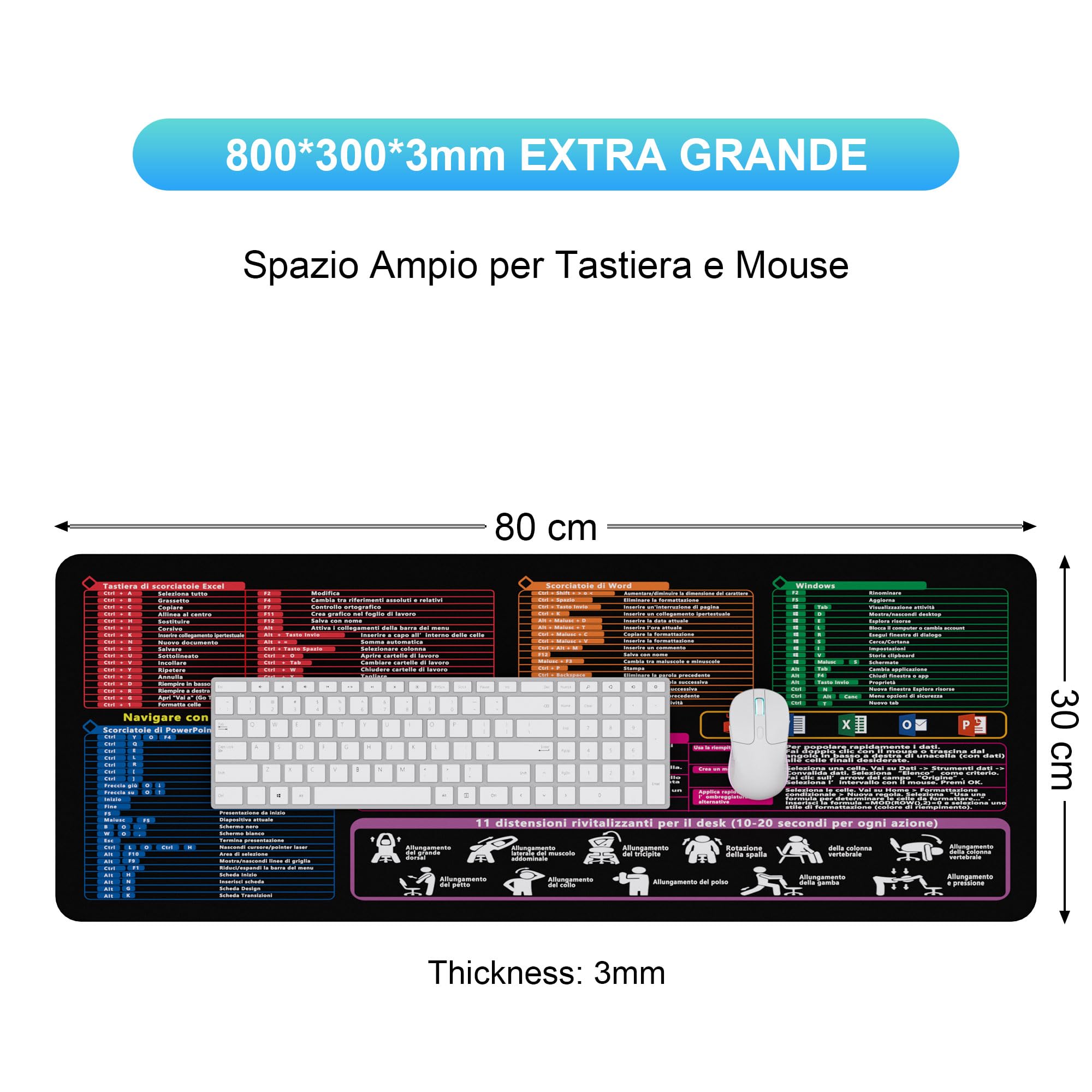 Tappetino per desktop/tappetino per mouse grande con scorciatoie da tastiera di Windows M - INF