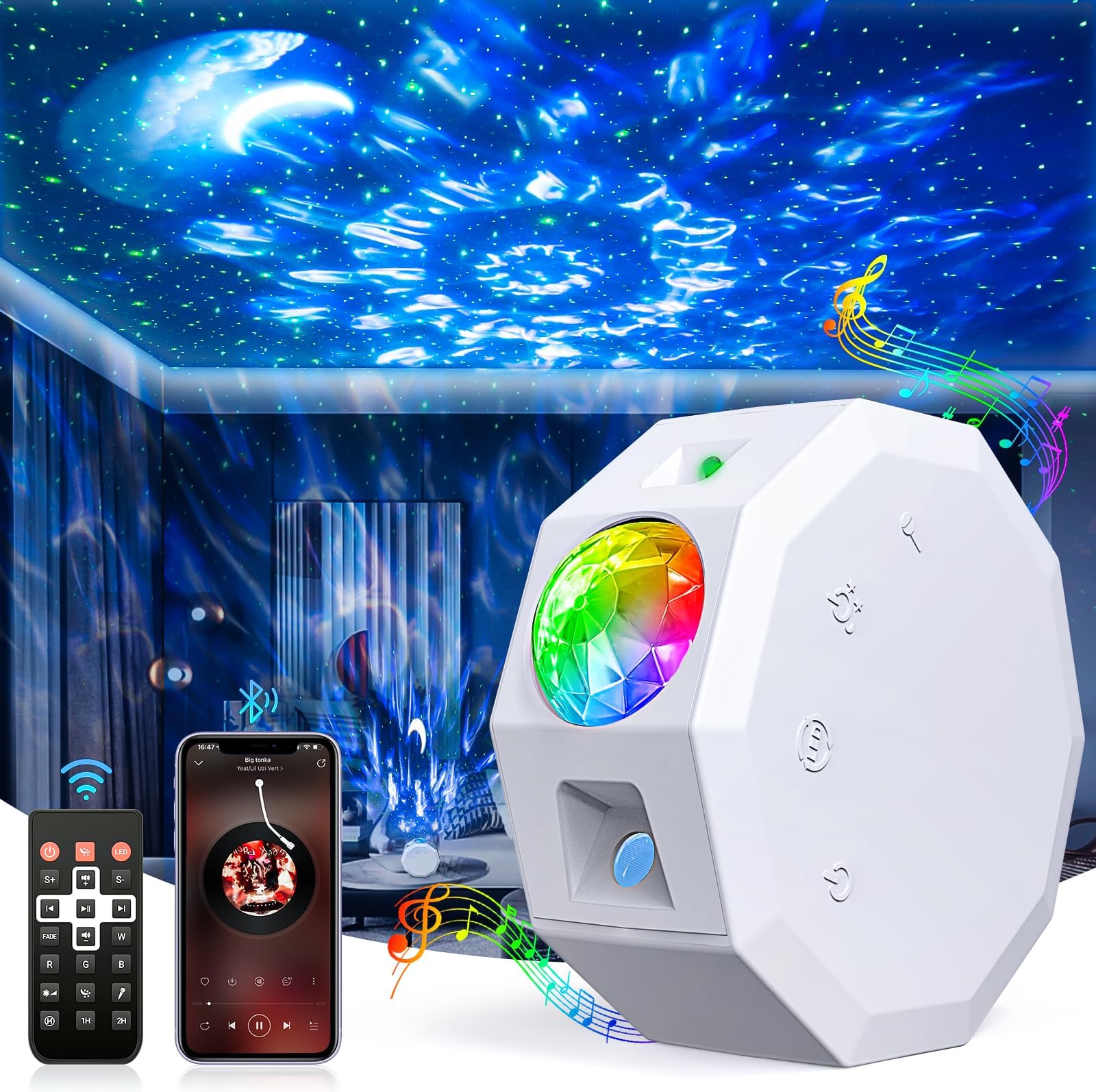 Galaxy Star Projector Light for Bedroom with Bluetooth - 20 Lighting Modes Starlight Sky Starry Night Light Kids - Ceiling Mood Lights with Remote Timer - Room Universe Lights LED Galaxy Space Lamp