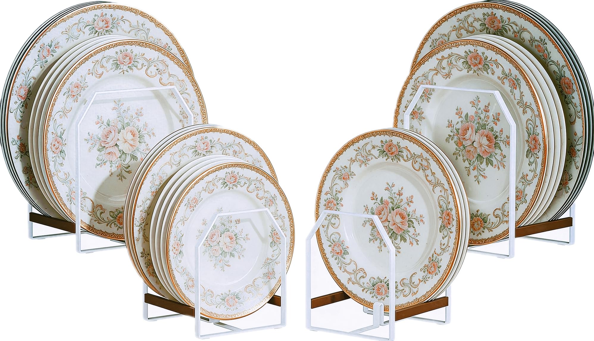 TIPSYTREE 4 Pack Metal Plate Organizer for Cabinet, White | Arched Dish Holder Rack for Cupboard, Space Saver Dish Storage Rack, Holds 6-12 Inch Plates, 2 Large 2 Small