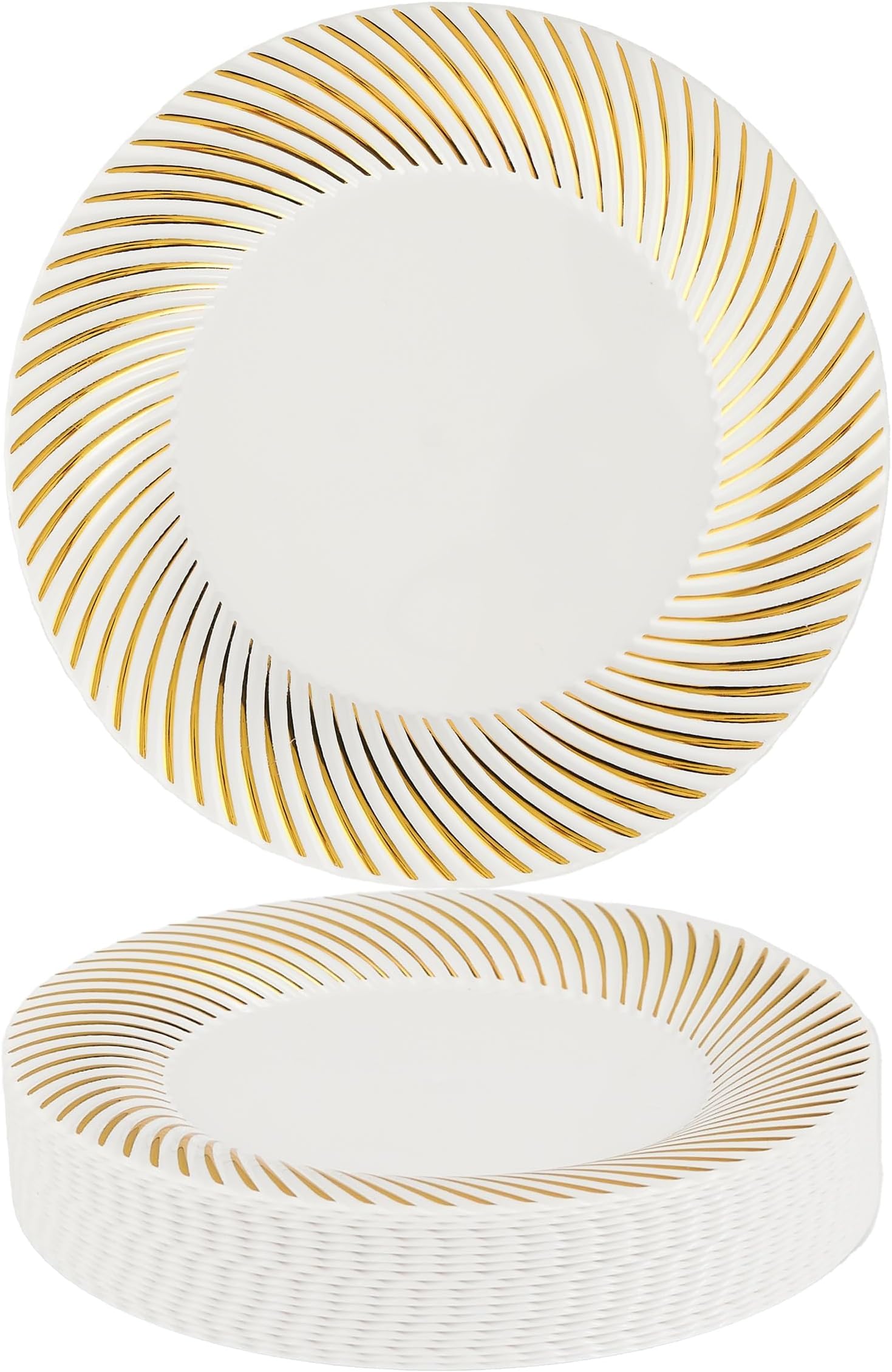 MATANA 100 Premium White Plastic Dessert Plates with Gold Rim, 18cm / 7 Inch - Elegant & Reusable Small Side Plates, Starter Plates for Weddings, Birthdays, Picnic, BBQ, Parties