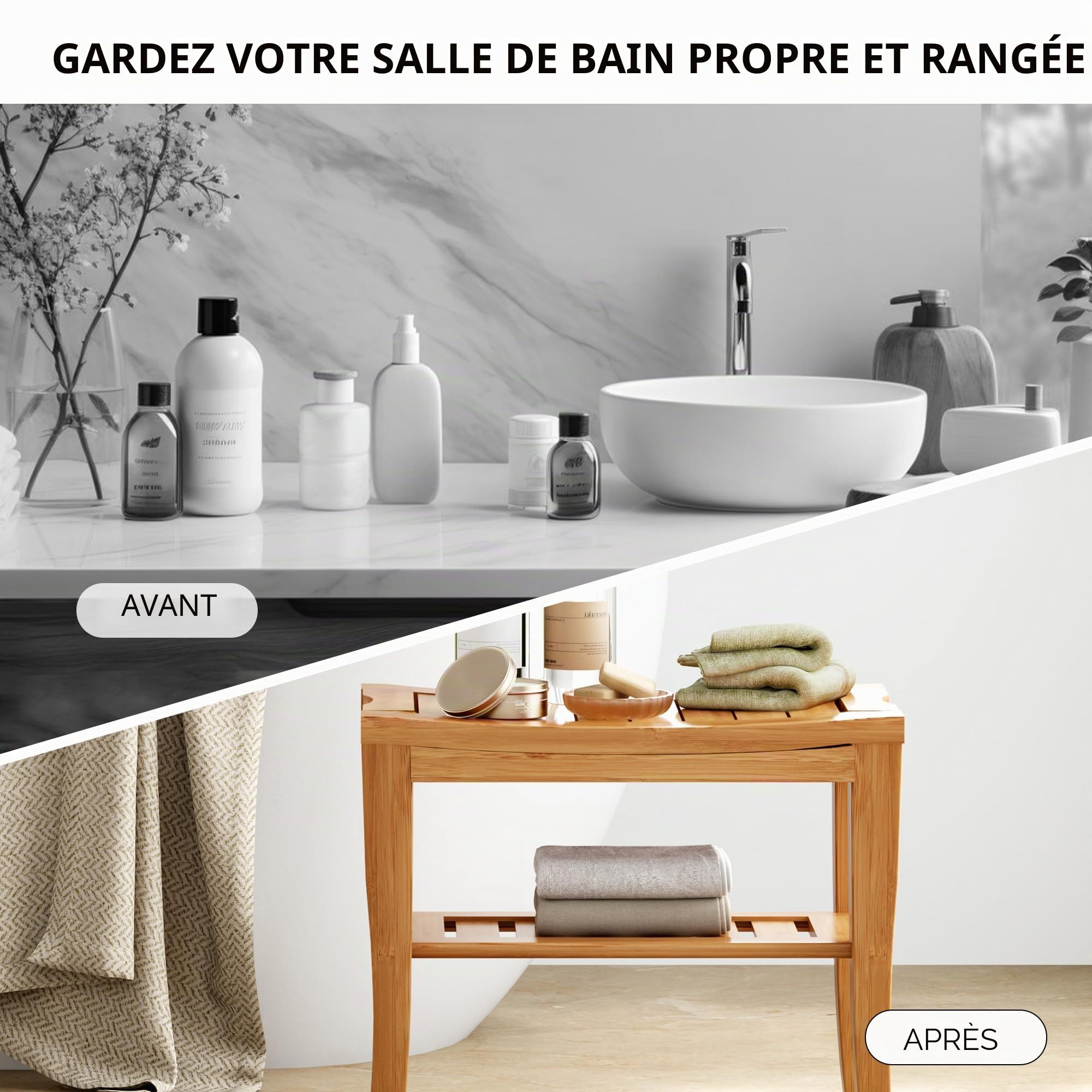SDHYL Tabouret de Douche en Bambou Tabouret de Bain avec Étagère de Rangement Siège de Douche/Baignoire pour Salle de Bain