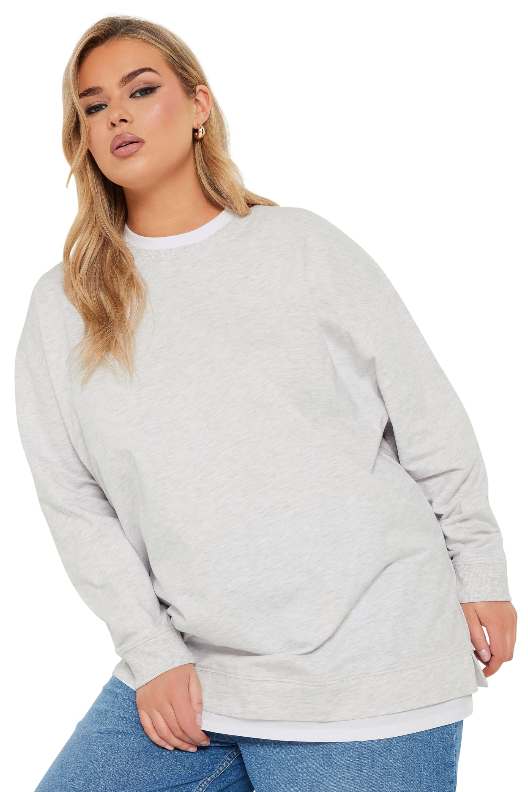 Yours Women's Grey 2-In-1 Contrast Trim Jumper In | Size: 26/28