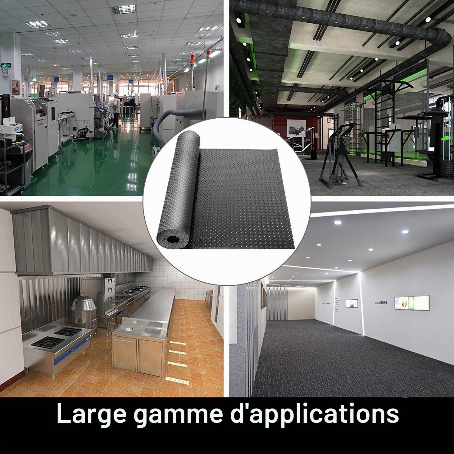 uyoyous tapis de sol en caoutchouc, antidérapant, pour garage et salle de sport, épaisseur : 3 mm, noir - 500 x 100 cm