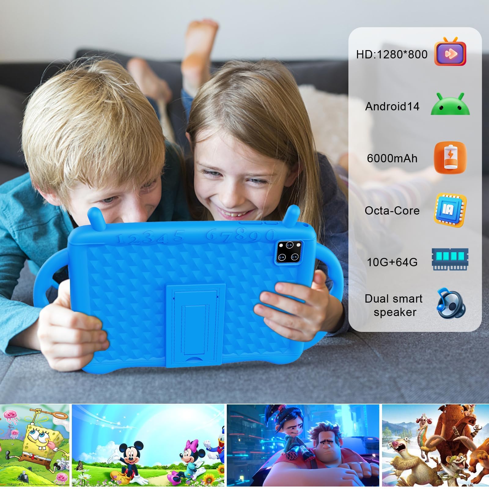 Semeakoko 10.1 Kids Tablet - Android 14, 10GB RAM, 64GB Storage