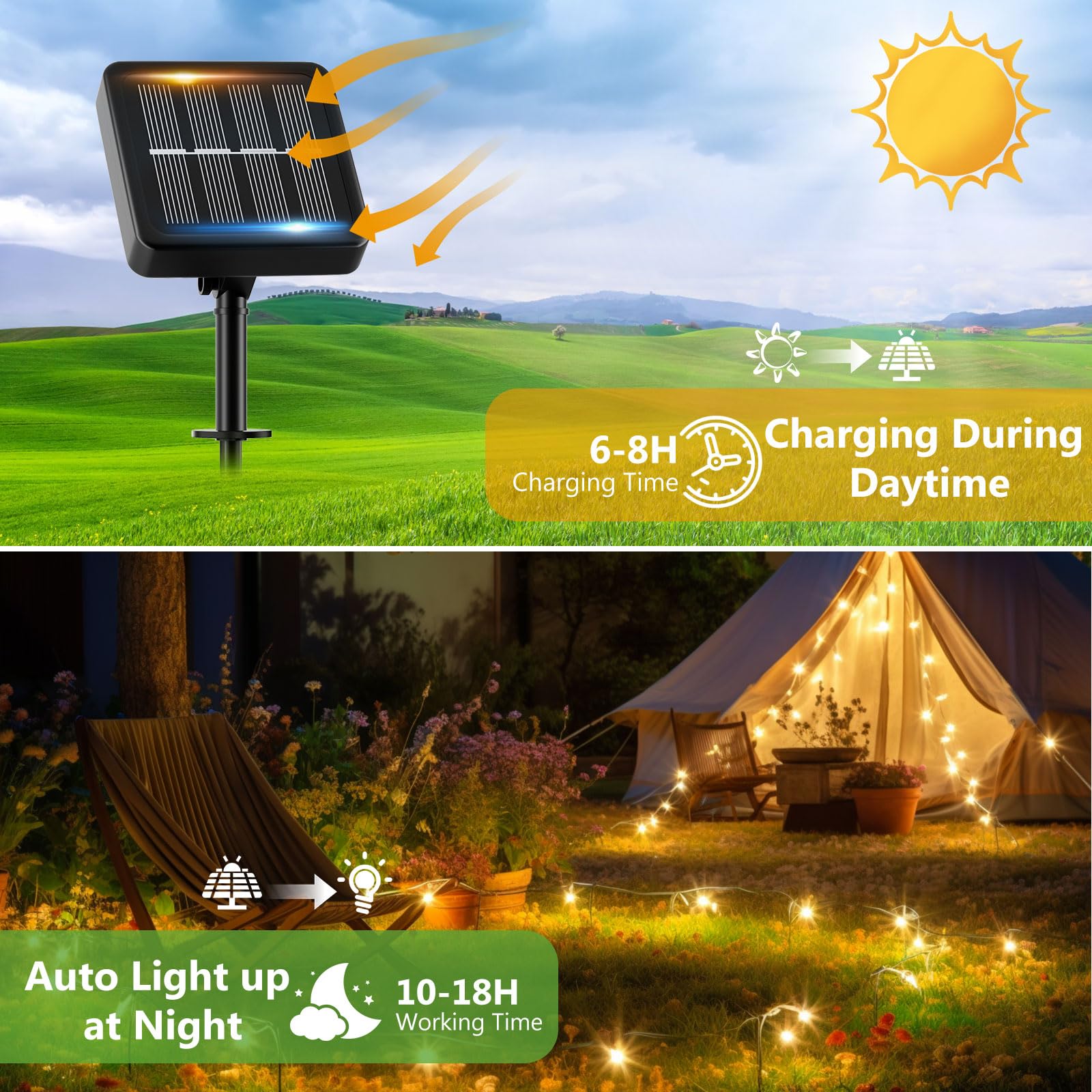 Luci Solari Esterno【3 Pacchi】- 16+2M 160LED Luci Solari da Giardino IP65 Impermeabili Bianco Caldo 8 Modalità, Catena Luci Solari Esterno Decorative Giardino Albero Patio Terrazze Festival Matrimoni