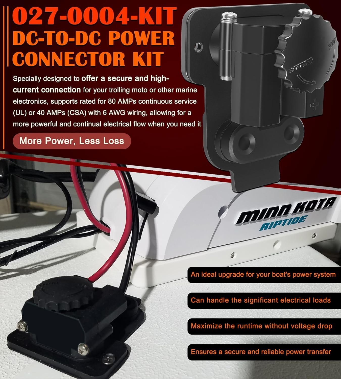 for Marine 12-48V DC Power Connector Kit - 027-0004-KIT Outboard Trolling Motor Plug Quick Connect for Battery Connections to Trolling Motors, Navigational Electronics or Any DC Accessory