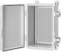 Gratury IP67 Waterproof Junction Box - 11.4x7.5x5.5 Inch Plastic Enclosure, Hinged Grey Cover, Mounting Plate & Wall Bracket for Outdoor Electrical Projects