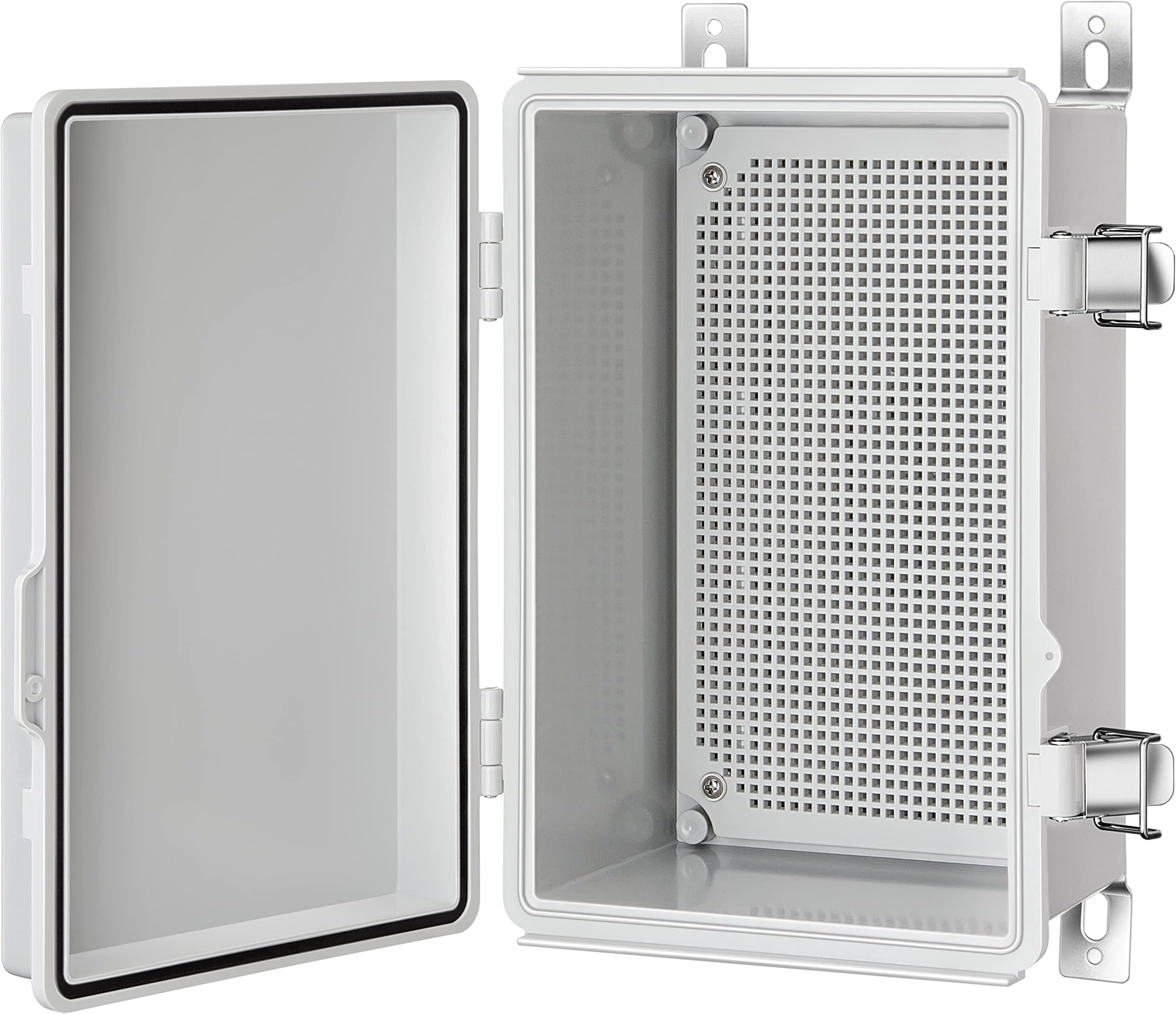Gratury Junction Box, IP67 Waterproof Plastic Enclosure for Electrical Project, Hinged Grey Cover, Includes Mounting Plate and Wall Bracket 290×190×140mm (11.4"×7.5"×5.5")