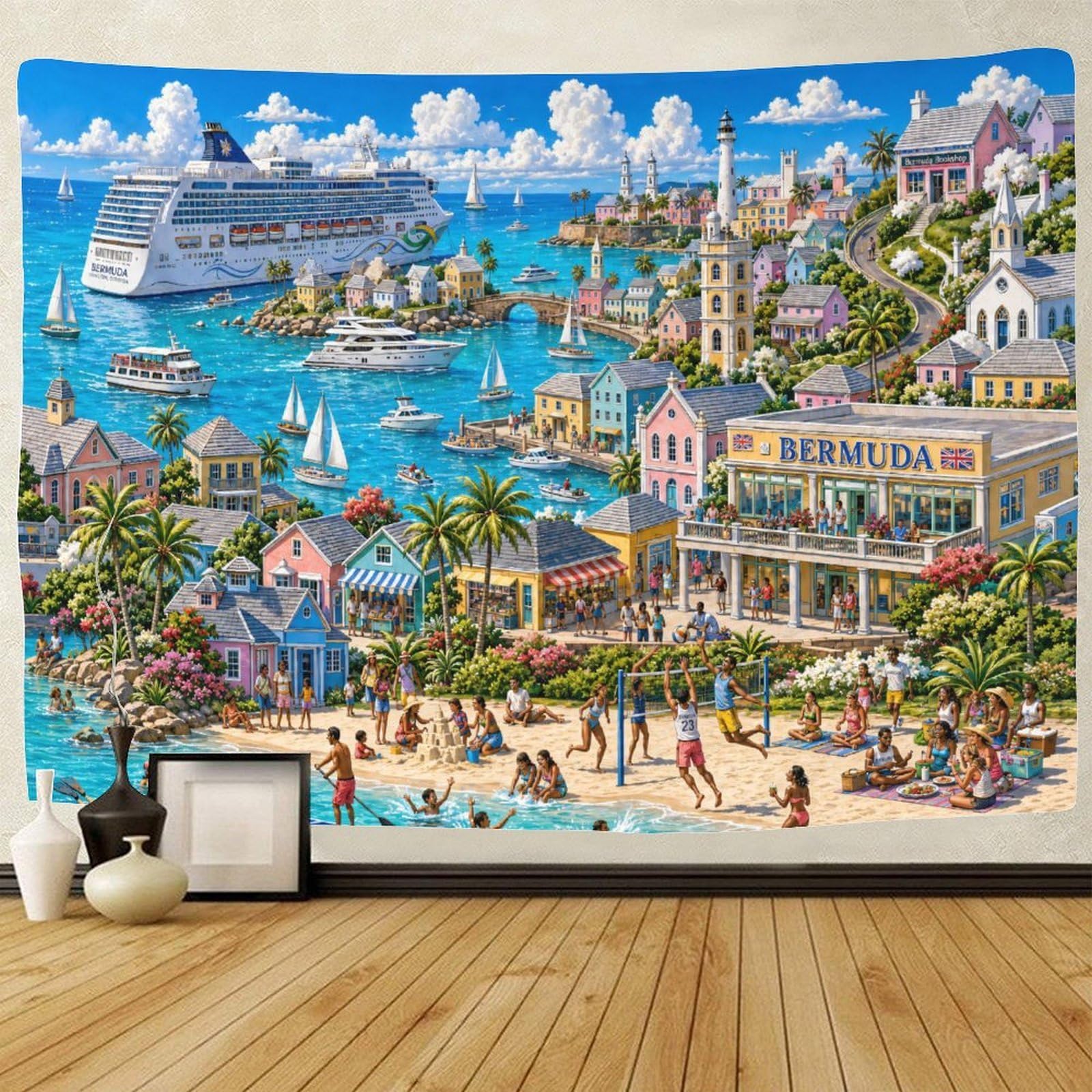 GPMNBCXZK Bermuda Beach Landscape 3D Print Wall Hanging Decor Tapestry Wall Art Decor Tapestries Poster Home Decoration Living Room Dorm 150cmx200cm