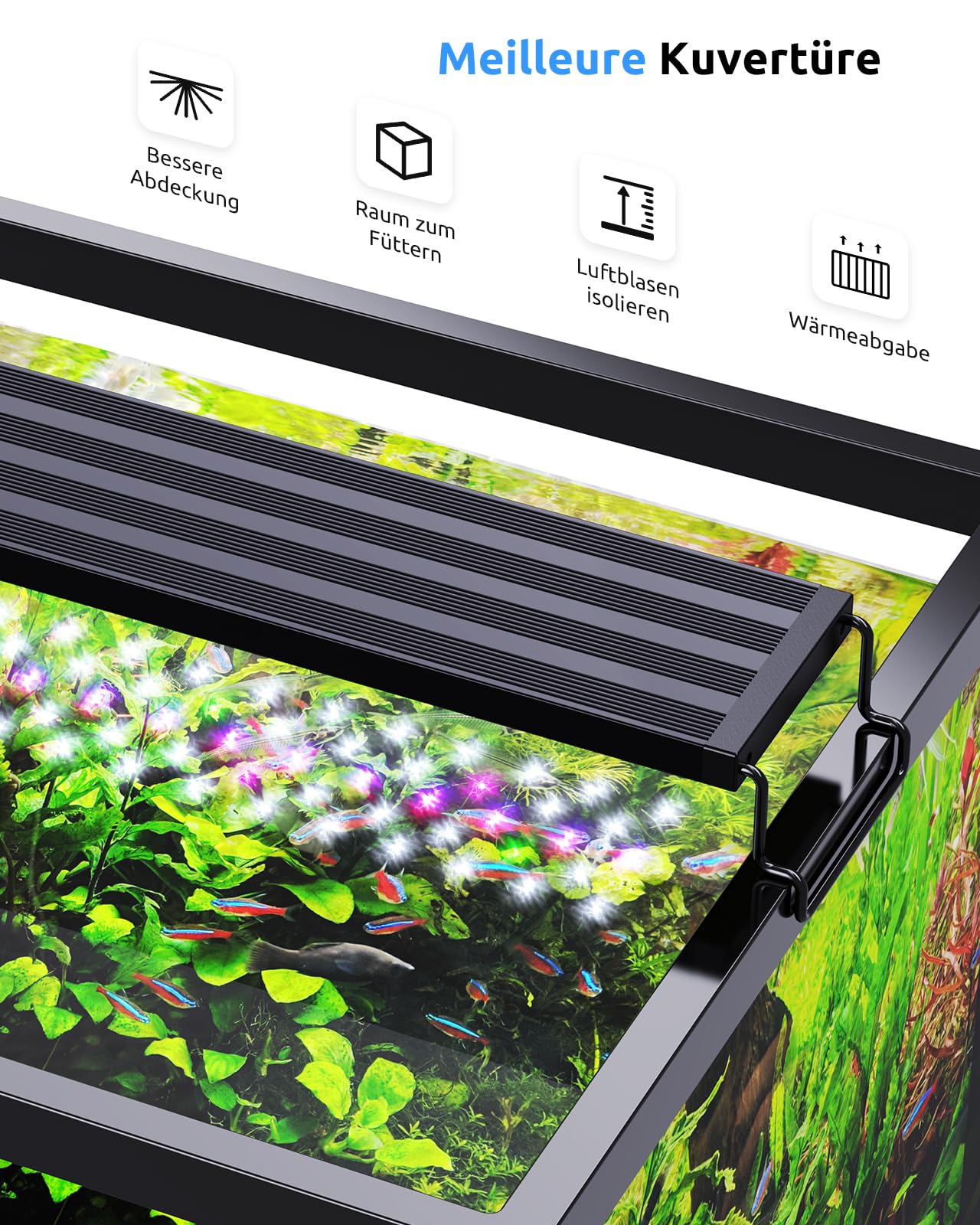 SEAOURA LED Aquarium Lampe für 30-45cm Süßwasseraquarium, Vollspektrum Pflanzenlicht, 6H/8H/12H Timer, WRB 3 Kanäle individuell, 10 Helligkeitsstufen & 11 Farben, verstellbarer Halter