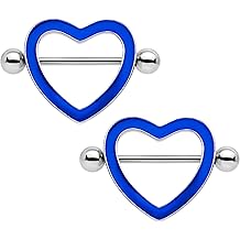 Steel Glow in The Dark Valentine Heart Nipple Shield Set of 2 14 Gauge 3/4"