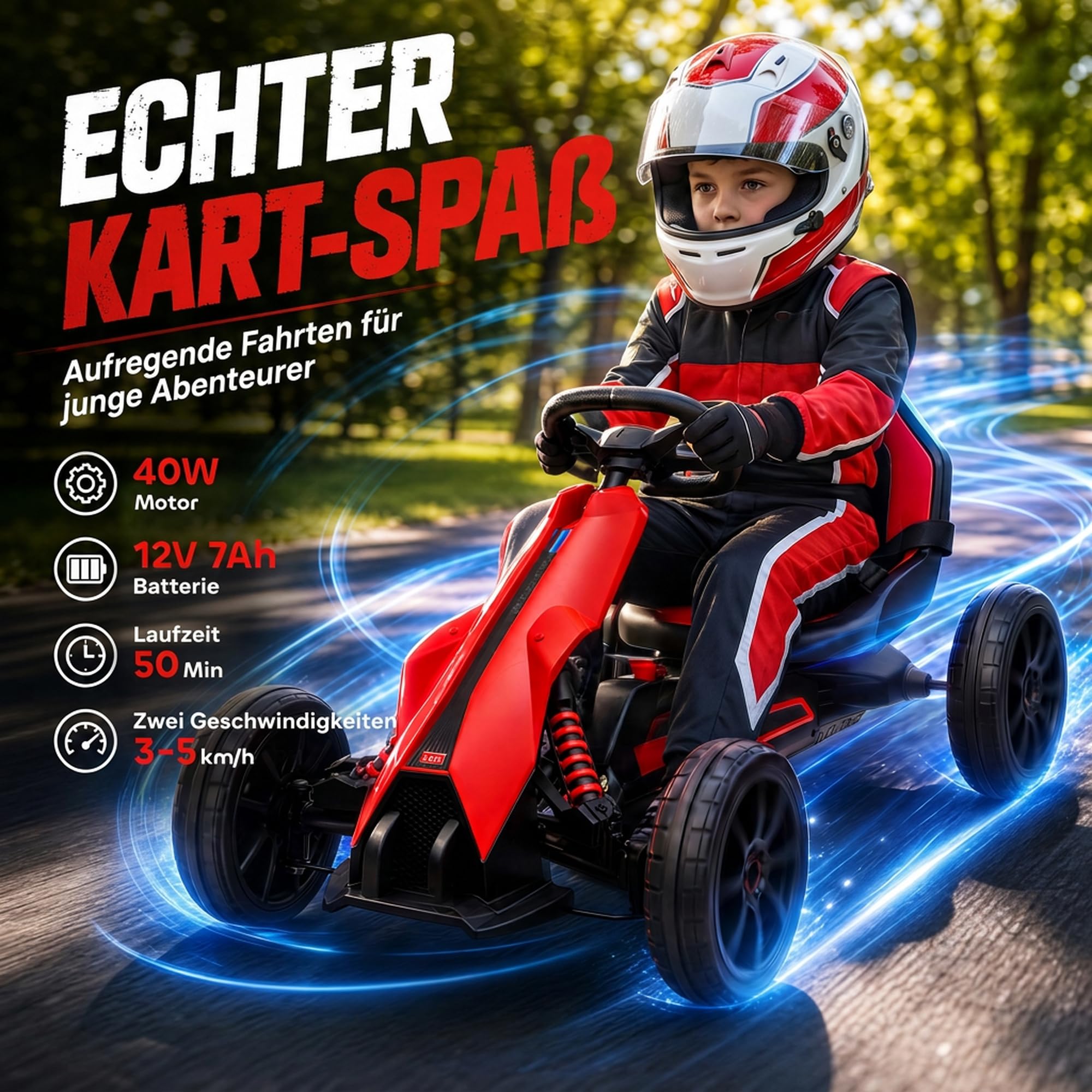 HOMCOM Elektryczny gokart dla dzieci 12V 3-5 km/h dla 3-8 lat Czerwony