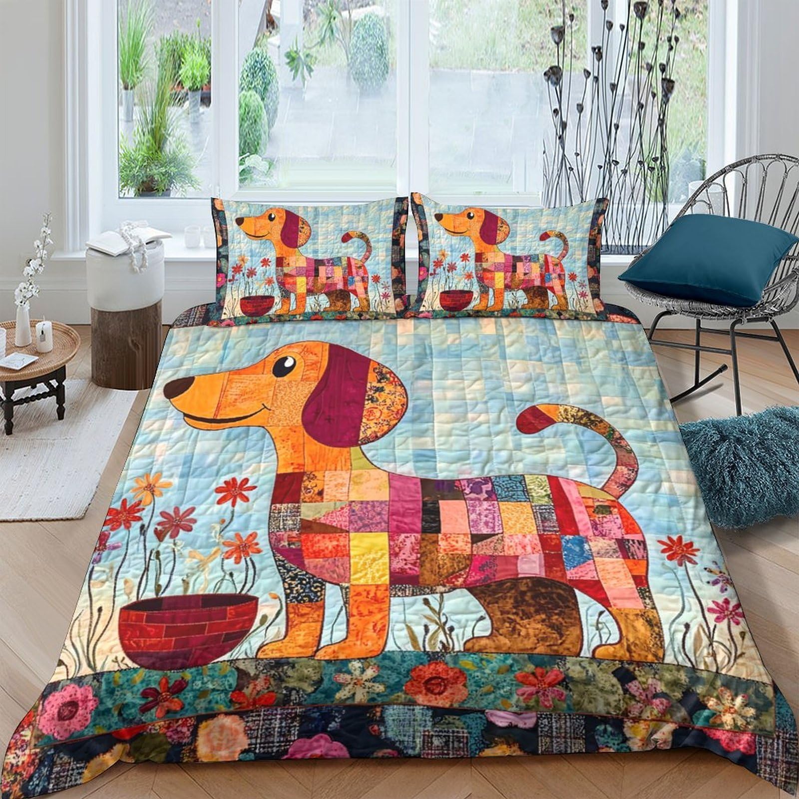 Ctjqhvkz Style-2 3D Printed Patchwork Dog Fitted Sheet Microfiber Soft Colorful Flowers Mattress Cover For Bedroom Guest Room Decor Single（135X200cm）