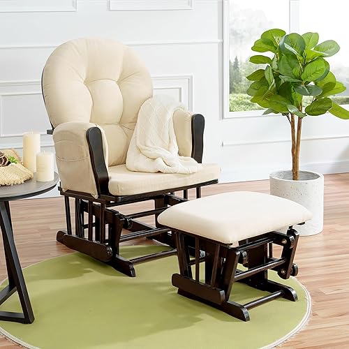 Miniatura 19 de Naomi Home Mecedora para bebé con otomana – Silla deslizante suave y silenciosa, respaldo alto y brazos acolchados para alimentación, muebles Gris