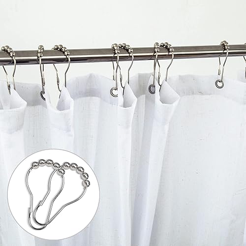 Miniatura 5 de KOUFALL Cortinas de ducha blancas de 80 pulgadas de largo para baño, tela de lino natural, impermeable, juego de cortinas de ducha con ganchos, 72